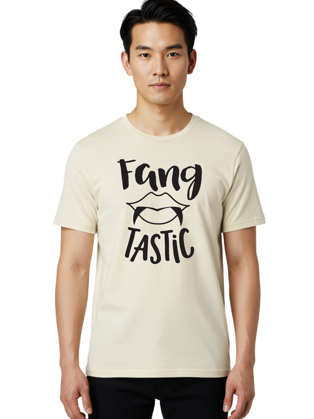 Fang-Tastic Men'S Graphic Tee, 100% Cotton, Comfortable Casual Summer Wear, Machine Washable, Vampire Fangs, Dark Humor, Fang Tastic, Gothic Style, Spooky Chic, Vampire-Inspired, Edgy Fashion, Bold Graphics, Playful Typography Aac706
