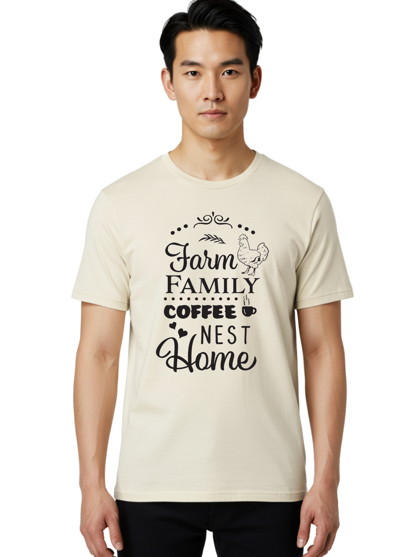 Farm-Family-Coffee-Nest-Home Men'S Graphic Tee, 100% Cotton, Comfortable Casual Summer Wear, Machine Washable, Farmhouse Decor, Family Love, Coffee Lovers, Cozy Home, Chicken Theme, Rustic Charm, Home Sweet Home, Farm Fresh Aac707