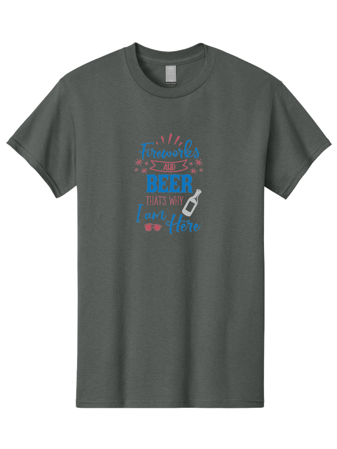Fireworks-And-Beer Men'S Graphic Tee, 100% Cotton, Comfortable Casual Summer Wear, Machine Washable, Beer And Fireworks, Festive Party Vibes, Drinking With Friends, Celebration Mode, 4Th Of July, Summer Fun, Party Atmosphere, Beer Lover Aac716