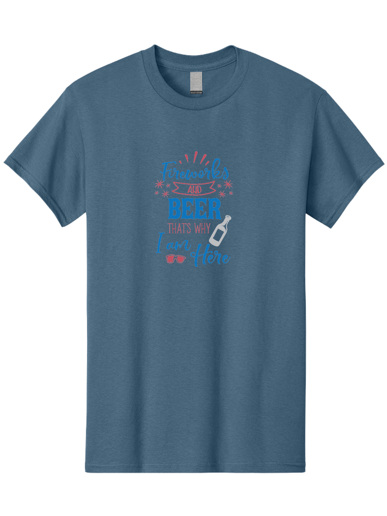 Fireworks-And-Beer Men'S Graphic Tee, 100% Cotton, Comfortable Casual Summer Wear, Machine Washable, Beer And Fireworks, Festive Party Vibes, Drinking With Friends, Celebration Mode, 4Th Of July, Summer Fun, Party Atmosphere, Beer Lover Aac716