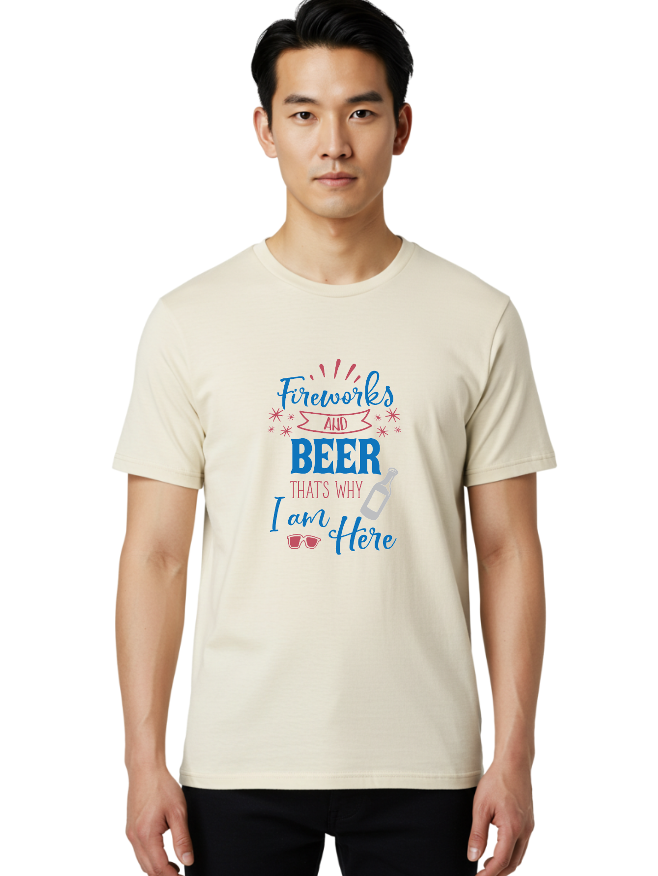 Fireworks-And-Beer Men'S Graphic Tee, 100% Cotton, Comfortable Casual Summer Wear, Machine Washable, Beer And Fireworks, Festive Party Vibes, Drinking With Friends, Celebration Mode, 4Th Of July, Summer Fun, Party Atmosphere, Beer Lover Aac716