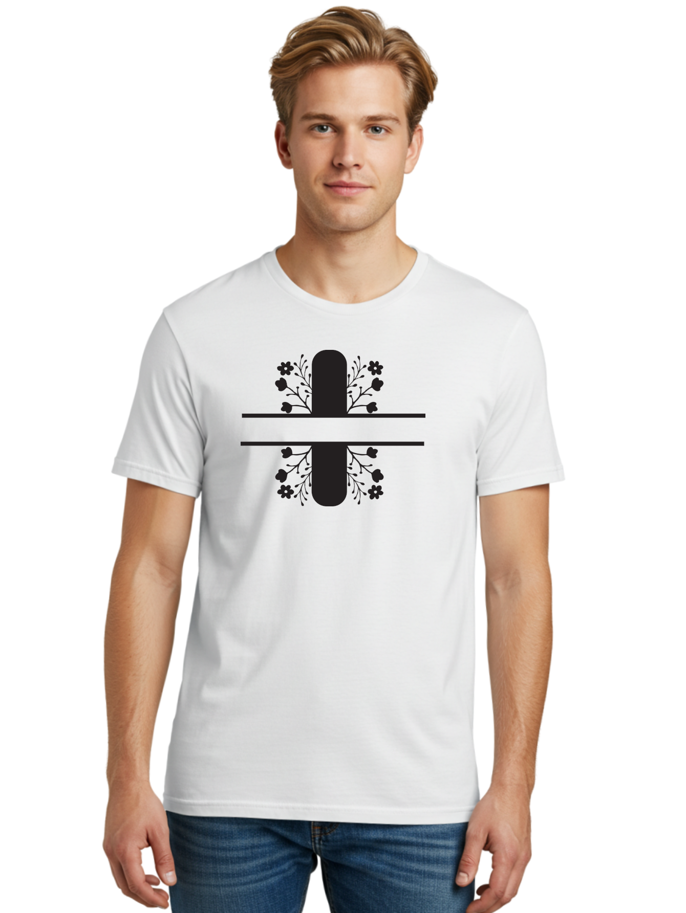 Fleur-De-Lis Men'S Graphic Tee, 100% Cotton, Comfortable Casual Summer Wear, Machine Washable, Addition Symbol, Plus Sign, Black Silhouette, Floral Design, Flowers And Leaves, Geometric Pattern, Simple Icon Aac718