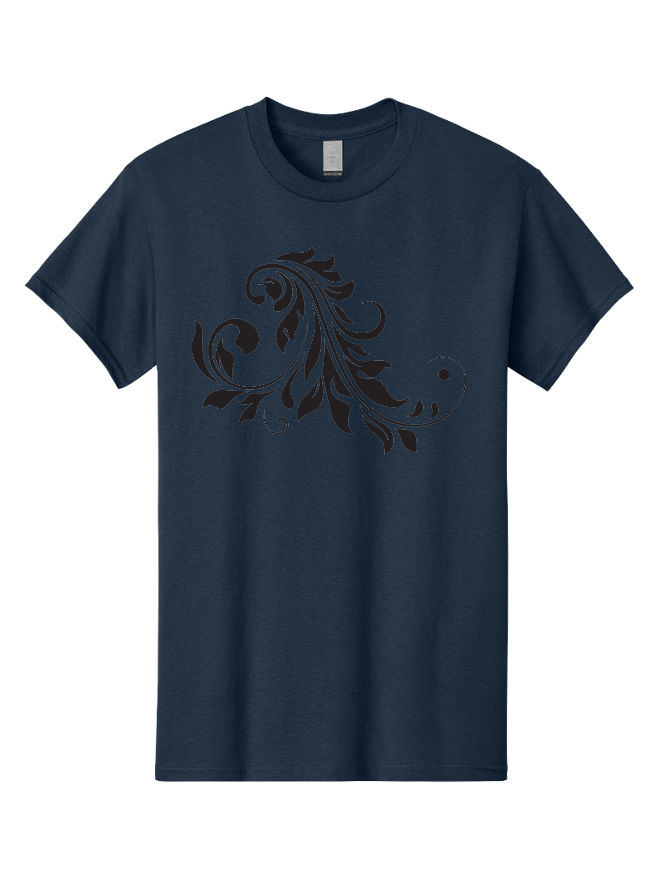 Floral-Design-1 Men'S Graphic Tee, 100% Cotton, Comfortable Casual Summer Wear, Machine Washable, Floral Design, Leafy Pattern, Curved Shapes, Decorative Art, Swirling Leaves, Elegant Design, Intricate Pattern, Black Silhouette Aac721