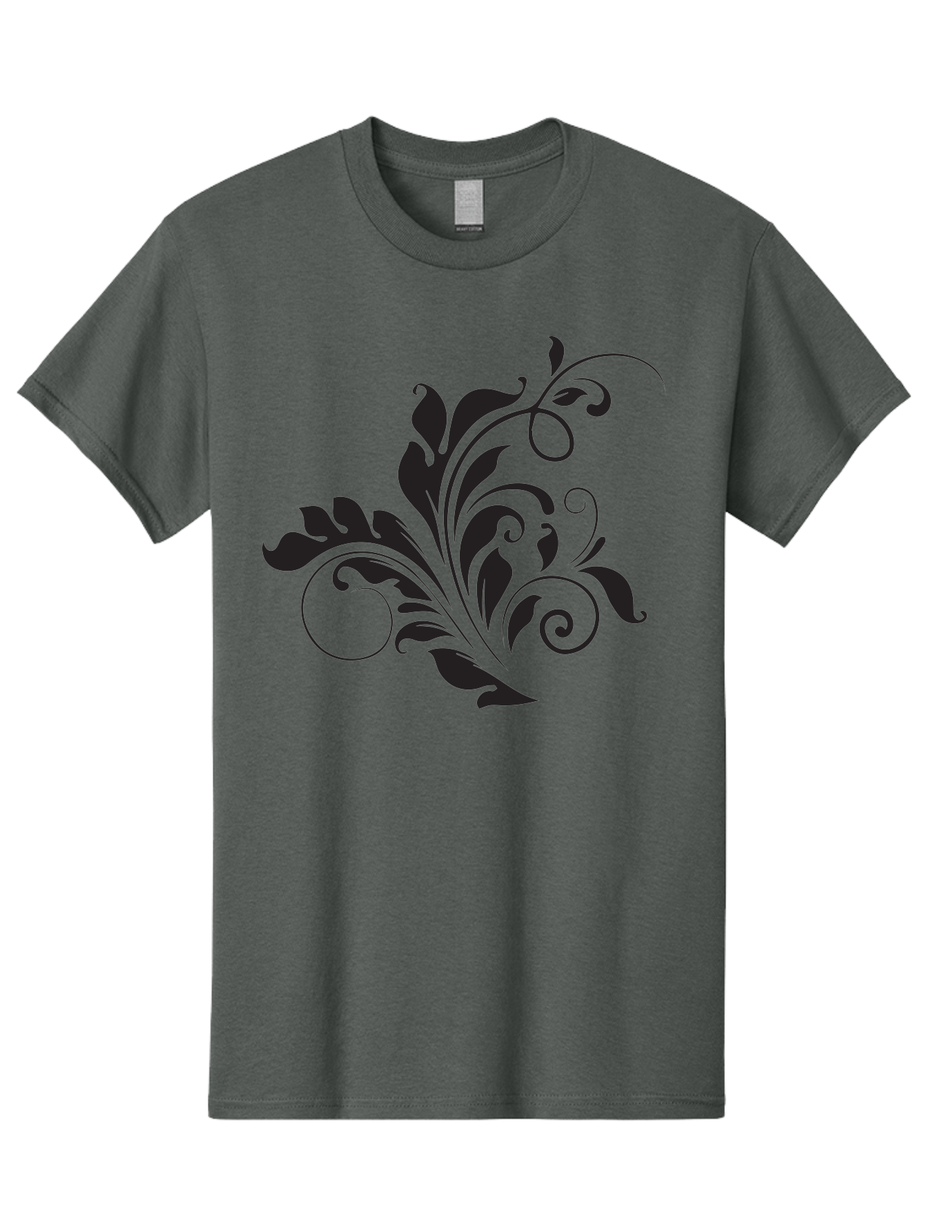 Floral-Design-2 Men'S Graphic Tee, 100% Cotton, Comfortable Casual Summer Wear, Machine Washable, Floral Ornament, Black Silhouettes, Elegant Design, Curved Lines, Abstract Art, Leafy Motif, Decorative Element, Luxury Feel, Intricate Details Aac722