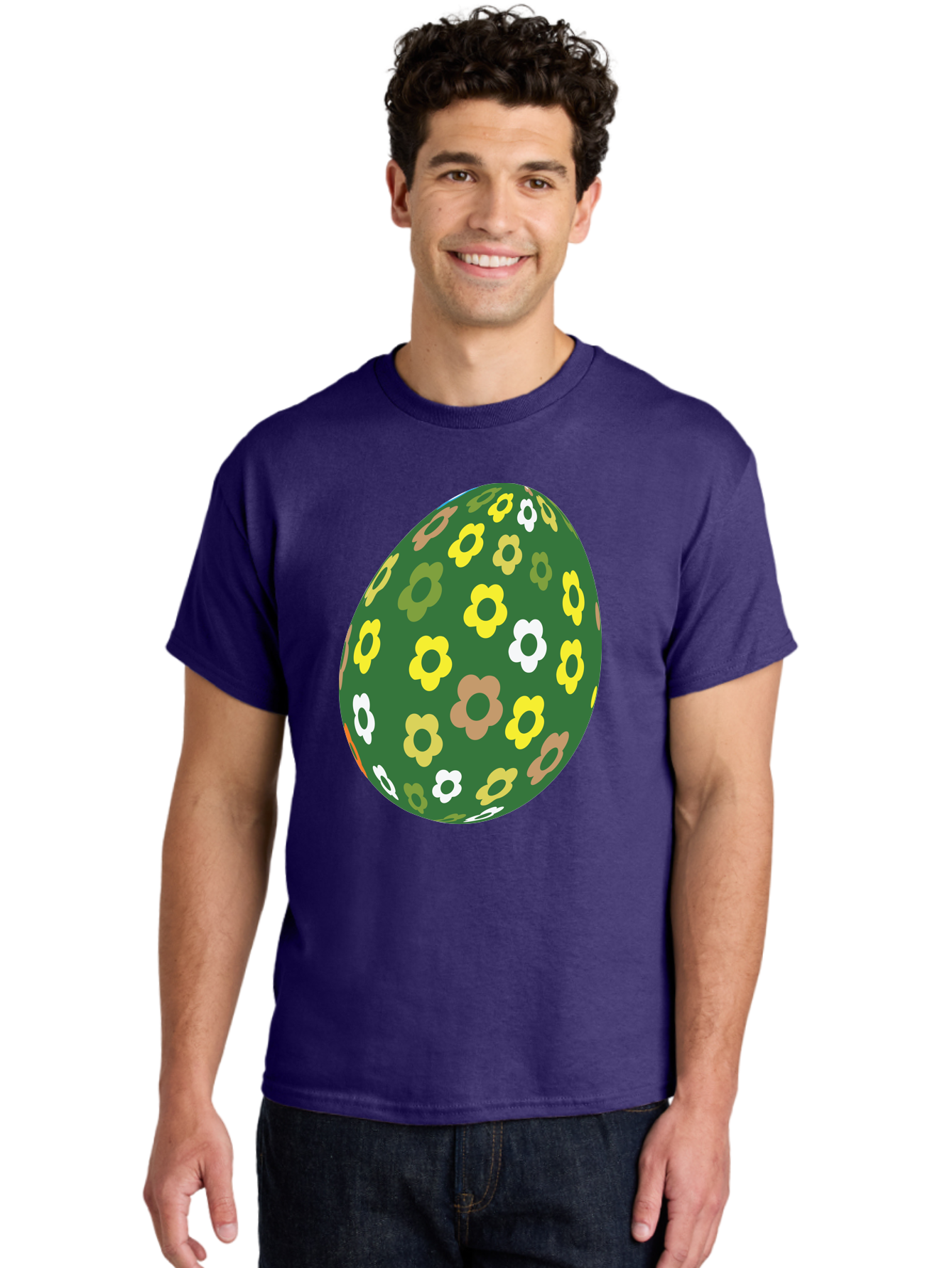 Floral-Easter-Egg-2 Men'S Graphic Tee, 100% Cotton, Comfortable Casual Summer Wear, Machine Washable, Easter Egg, Floral Pattern, Yellow Flowers, White Flowers, Green Egg, Easter Decoration, Spring Theme, Festive Design, Colorful Graphic, Aac726