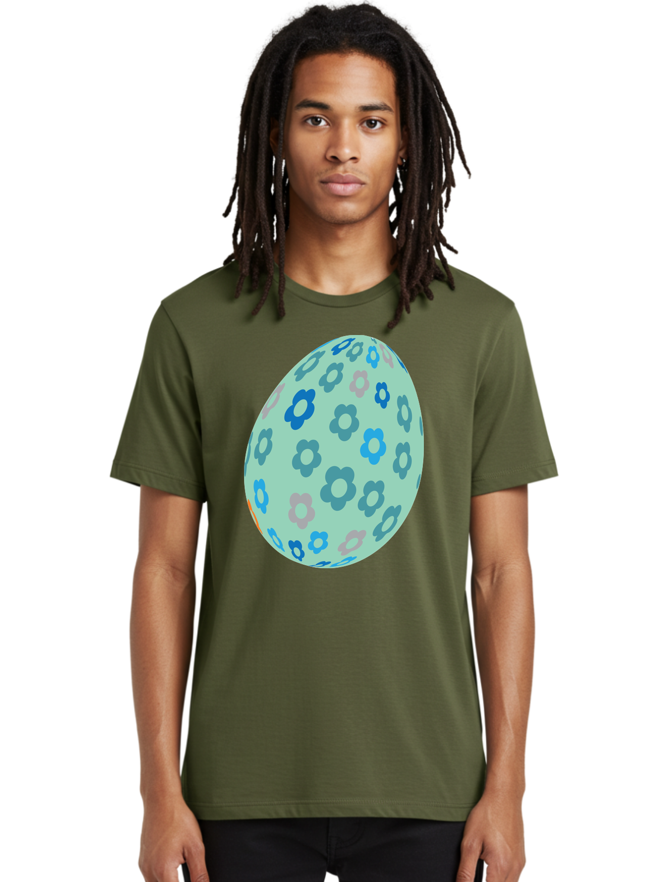 Floral-Easter-Egg-3 Men'S Graphic Tee, 100% Cotton, Comfortable Casual Summer Wear, Machine Washable, Blue Flowers, Pastel Colors, Floral Pattern, Easter Egg, Spring Theme, Decorative Design, Digital Illustration Aac727