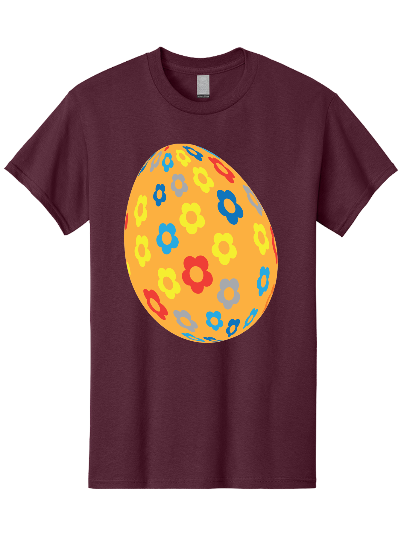 Floral-Easter-Egg Men'S Graphic Tee, 100% Cotton, Comfortable Casual Summer Wear, Machine Washable, Orange Easter Egg, Colorful Flowers, Decorative Pattern, Festive Design, Spring Theme, Vibrant Colors, Easter Decoration, Floral Motif Aac728