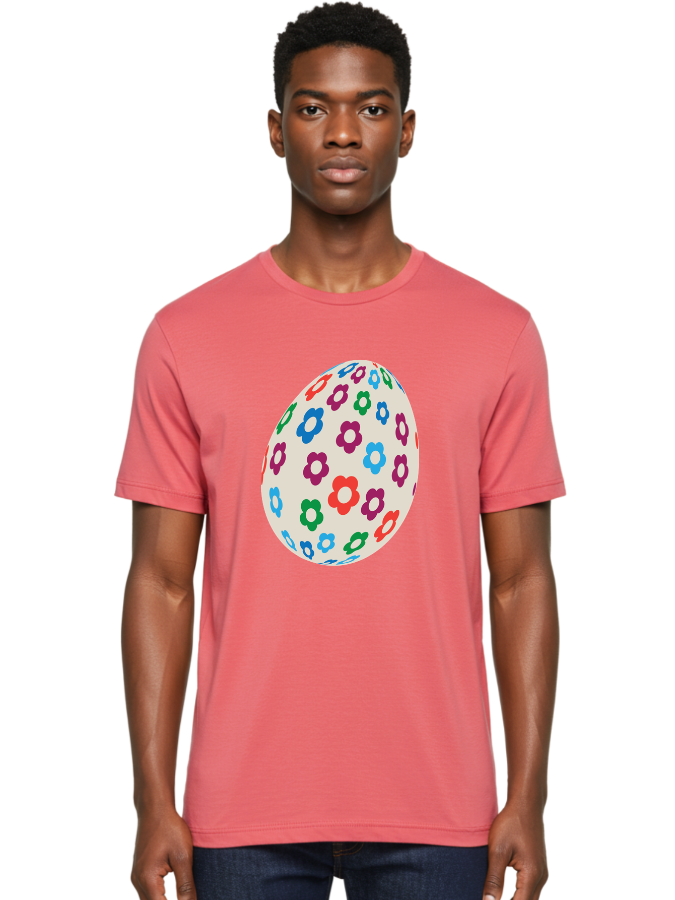 Floral-Egg-1 Men'S Graphic Tee, 100% Cotton, Comfortable Casual Summer Wear, Machine Washable, Colorful Flowers, Easter Egg Decoration, Floral Pattern, Pastel Colors, Festive Design, Spring Theme, Easter Celebration Aac729