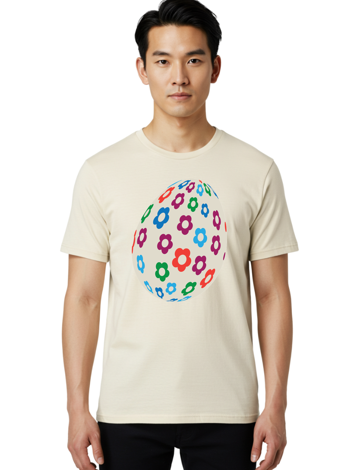 Floral-Egg-1 Men'S Graphic Tee, 100% Cotton, Comfortable Casual Summer Wear, Machine Washable, Colorful Flowers, Easter Egg Decoration, Floral Pattern, Pastel Colors, Festive Design, Spring Theme, Easter Celebration Aac729
