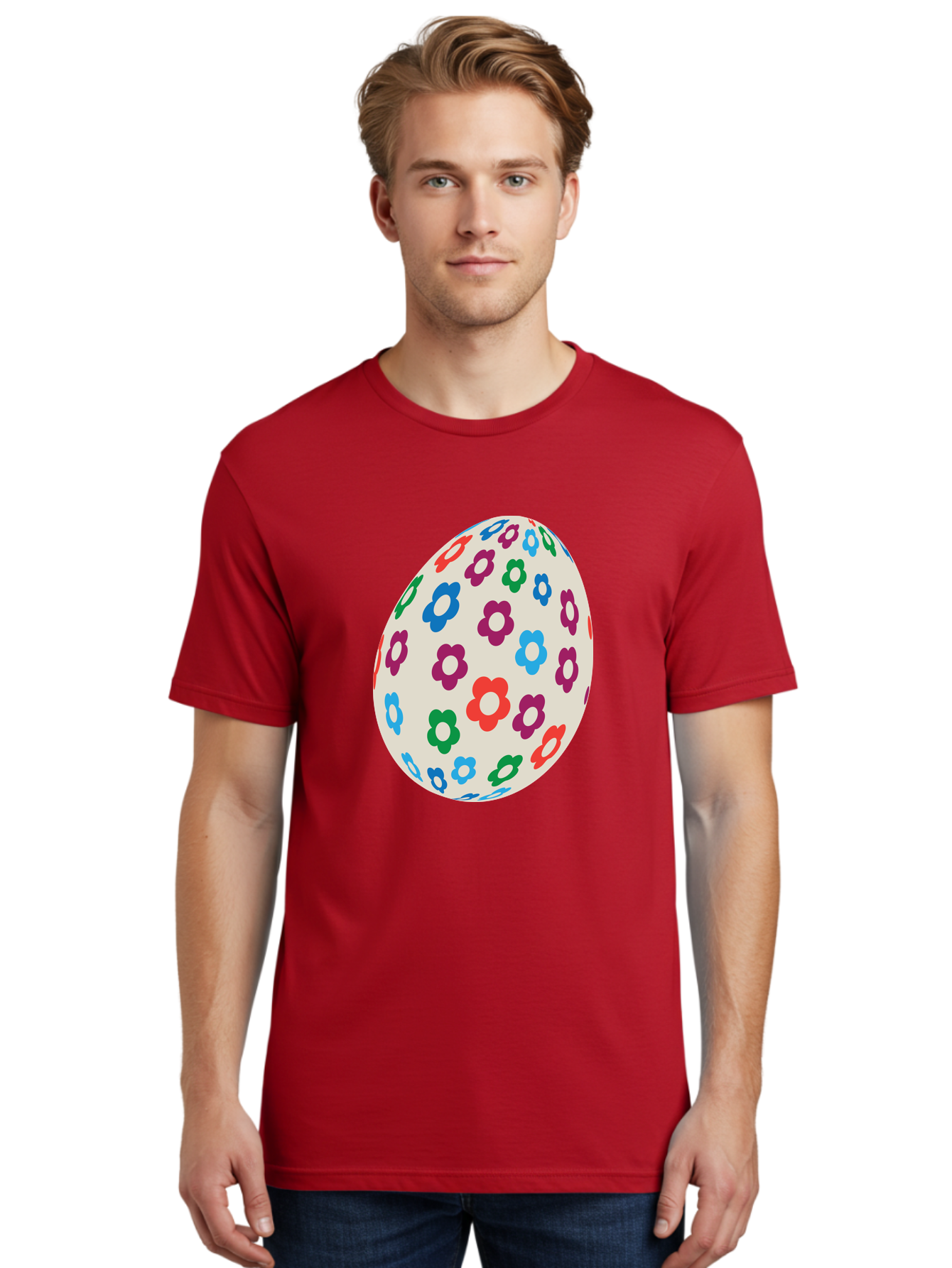 Floral-Egg-1 Men'S Graphic Tee, 100% Cotton, Comfortable Casual Summer Wear, Machine Washable, Colorful Flowers, Easter Egg Decoration, Floral Pattern, Pastel Colors, Festive Design, Spring Theme, Easter Celebration Aac729