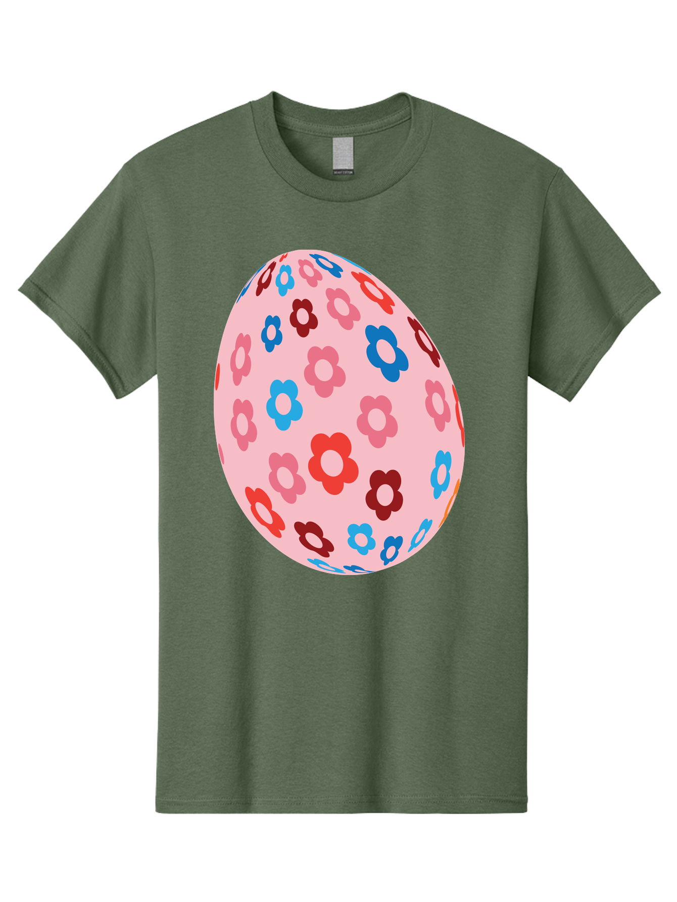 Floral-Egg-2 Men'S Graphic Tee, 100% Cotton, Comfortable Casual Summer Wear, Machine Washable, Easter Egg, Floral Pattern, Pink Background, Red Flowers, Blue Flowers, Colorful Design, Spring Theme, Easter Decoration, Digital Illustration, Aac730