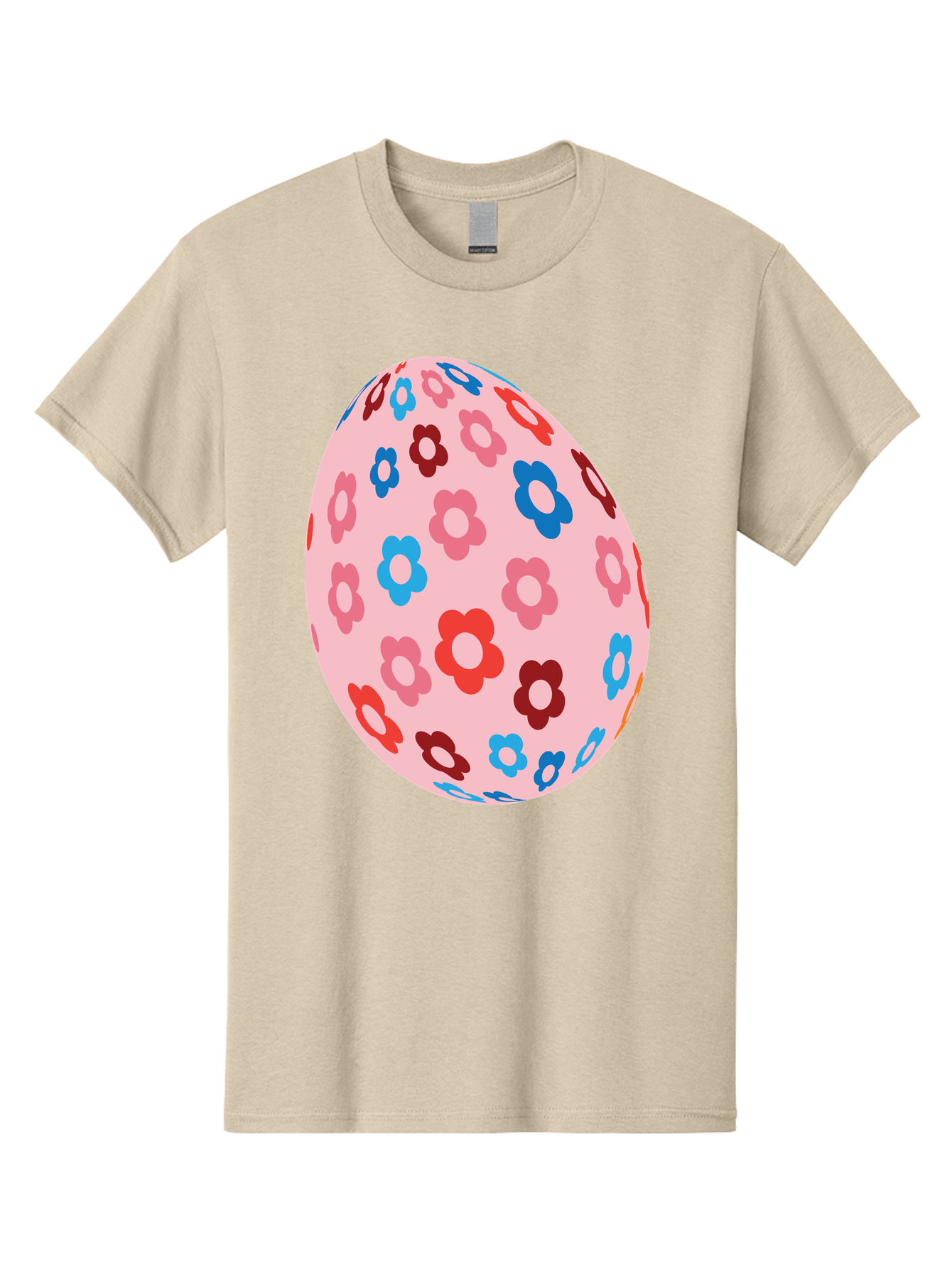 Floral-Egg-2 Men'S Graphic Tee, 100% Cotton, Comfortable Casual Summer Wear, Machine Washable, Easter Egg, Floral Pattern, Pink Background, Red Flowers, Blue Flowers, Colorful Design, Spring Theme, Easter Decoration, Digital Illustration, Aac730