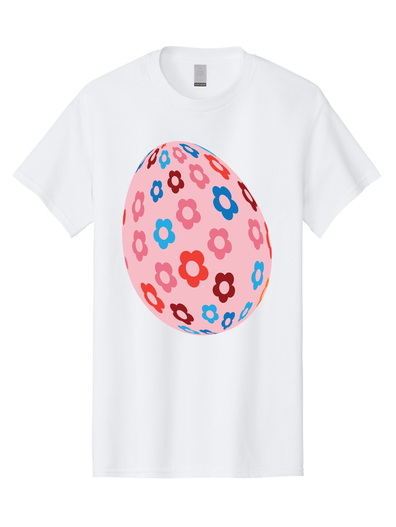 Floral-Egg-2 Men'S Graphic Tee, 100% Cotton, Comfortable Casual Summer Wear, Machine Washable, Easter Egg, Floral Pattern, Pink Background, Red Flowers, Blue Flowers, Colorful Design, Spring Theme, Easter Decoration, Digital Illustration, Aac730