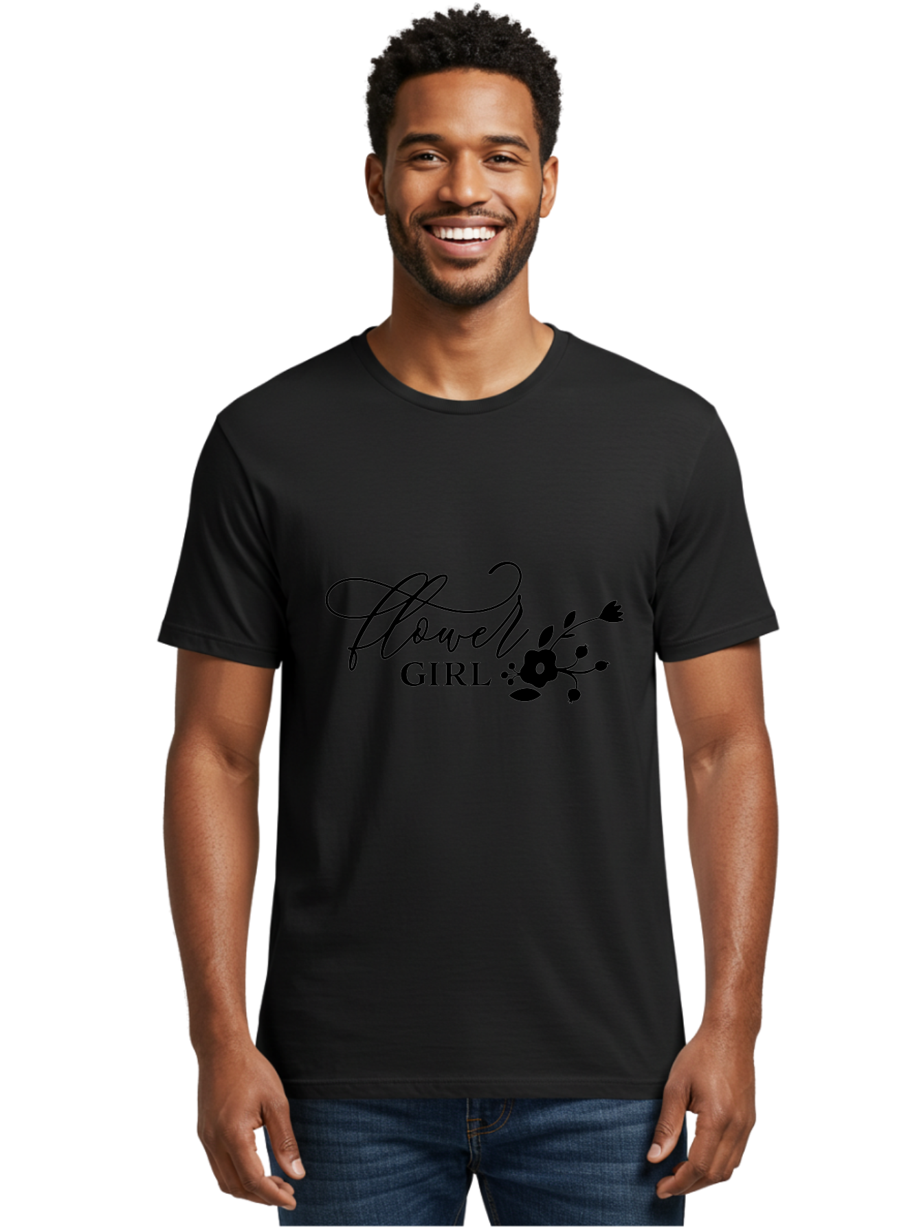 Flower-Girl Men'S Graphic Tee, 100% Cotton, Comfortable Casual Summer Wear, Machine Washable, Flower Girl, Beautiful Floral Designs, Elegance, Cursive Script, Blooming Flowers, Feminine Charm, Delicate Illustrations, Floral Arrangements Aac736