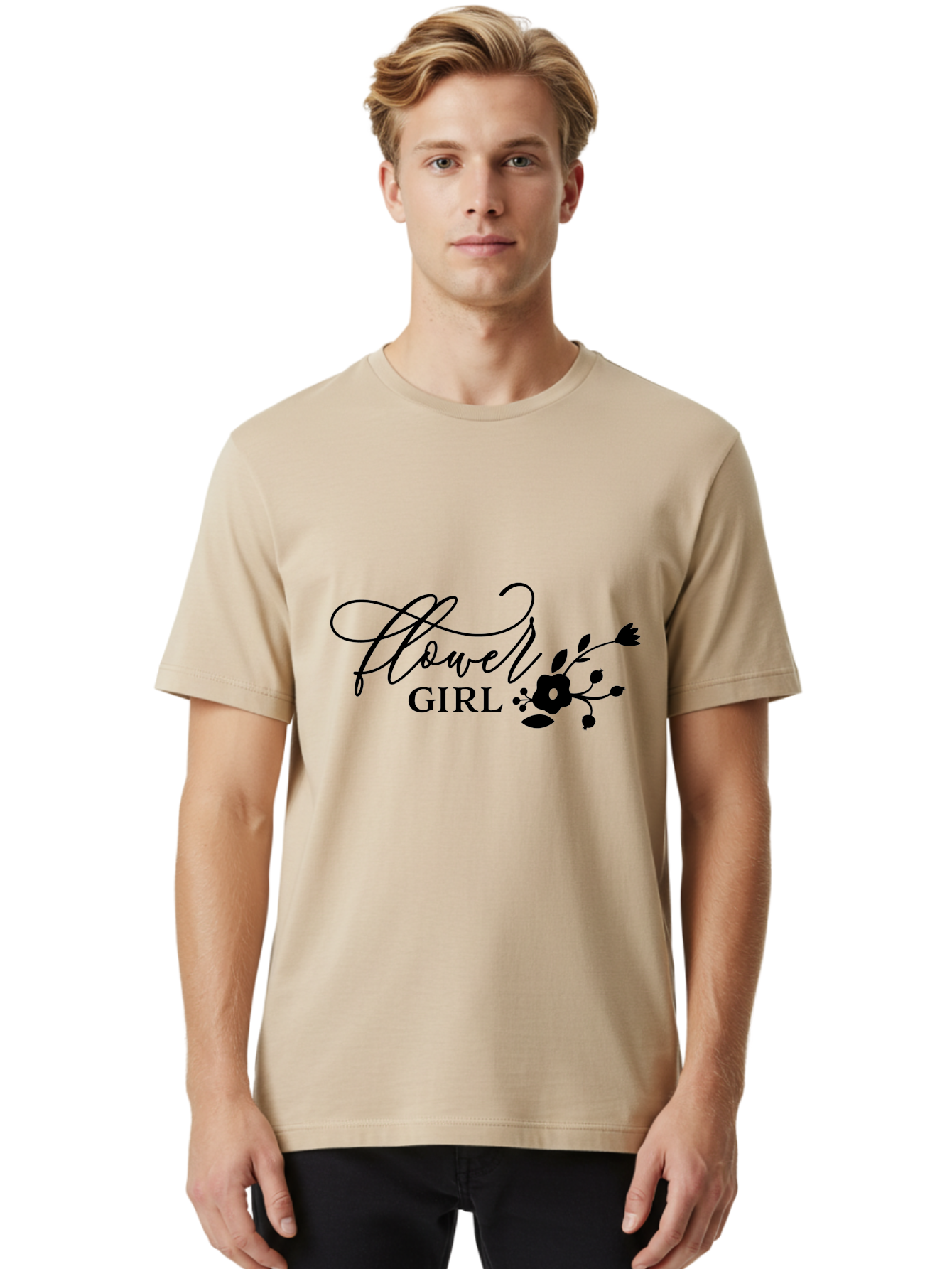 Flower-Girl Men'S Graphic Tee, 100% Cotton, Comfortable Casual Summer Wear, Machine Washable, Flower Girl, Beautiful Floral Designs, Elegance, Cursive Script, Blooming Flowers, Feminine Charm, Delicate Illustrations, Floral Arrangements Aac736