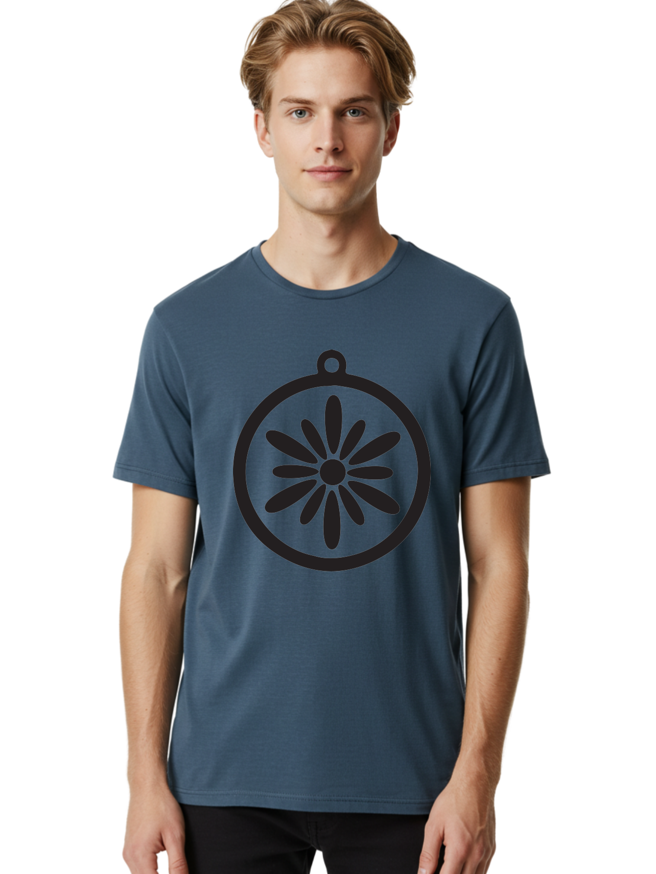 Flower-Pendant Men'S Graphic Tee, 100% Cotton, Comfortable Casual Summer Wear, Machine Washable, Flower Pendant, Minimalist Design, Circular Shape, Floral Motif, Simple Jewelry, Elegant Accessory, Modern Charm, Stylized Bloom Aac737