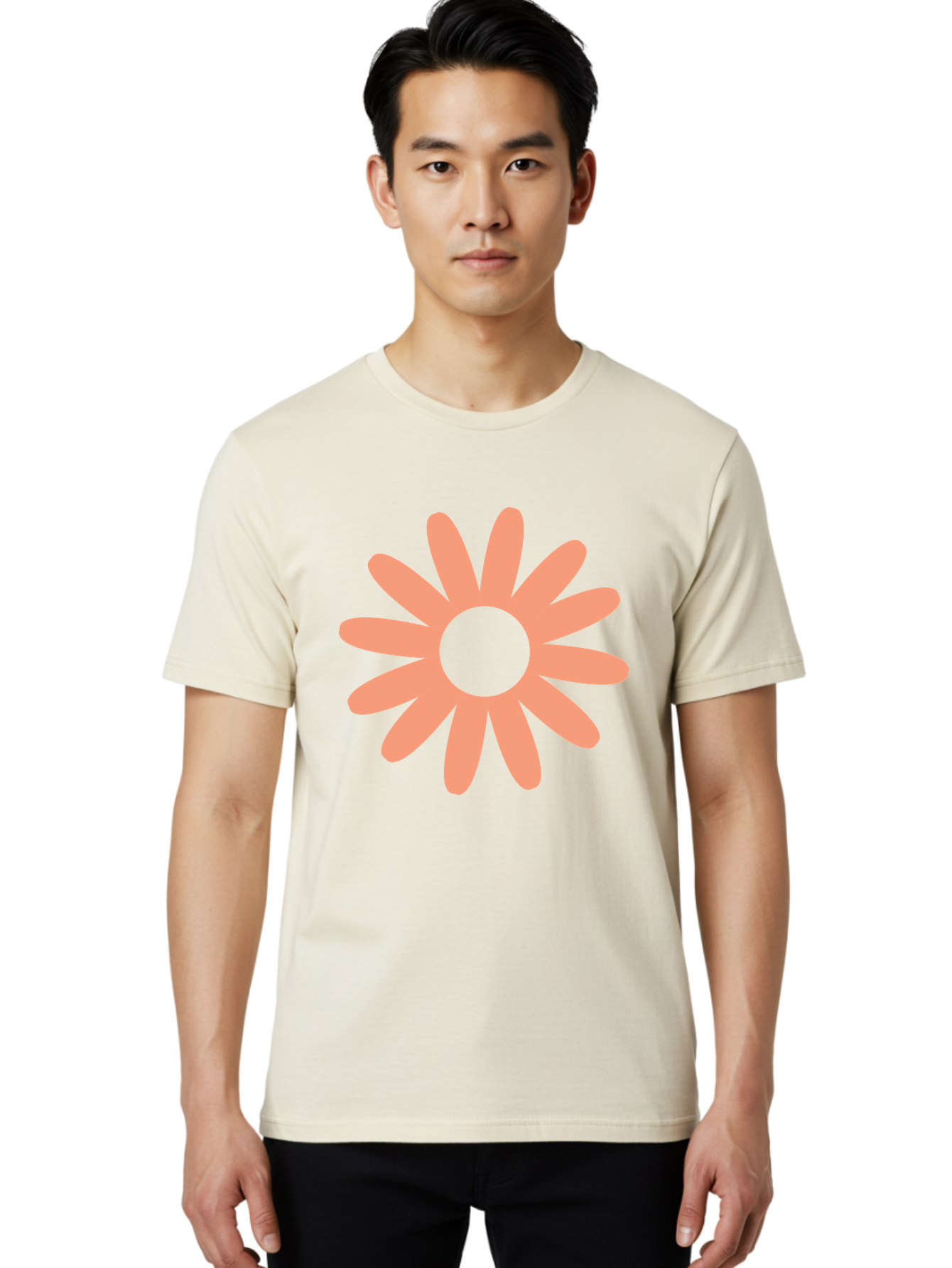 Flower Men'S Graphic Tee, 100% Cotton, Comfortable Casual Summer Wear, Machine Washable, Simple Flower Design, Pink Petals, Minimalist Illustration, Floral Pattern, Graphic Design Element, Pastel Colors, Cute Graphics Aac738