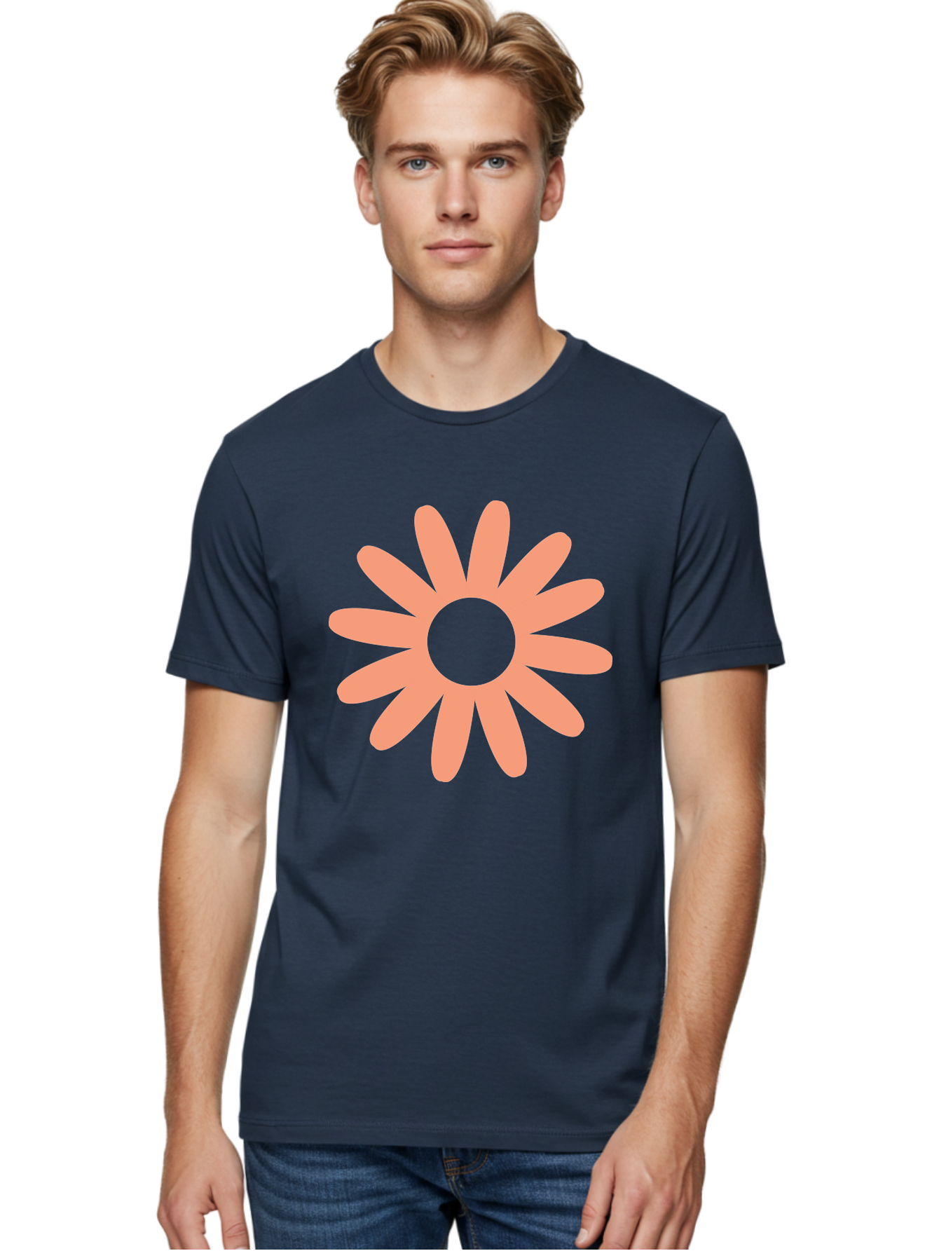 Flower Men'S Graphic Tee, 100% Cotton, Comfortable Casual Summer Wear, Machine Washable, Simple Flower Design, Pink Petals, Minimalist Illustration, Floral Pattern, Graphic Design Element, Pastel Colors, Cute Graphics Aac738