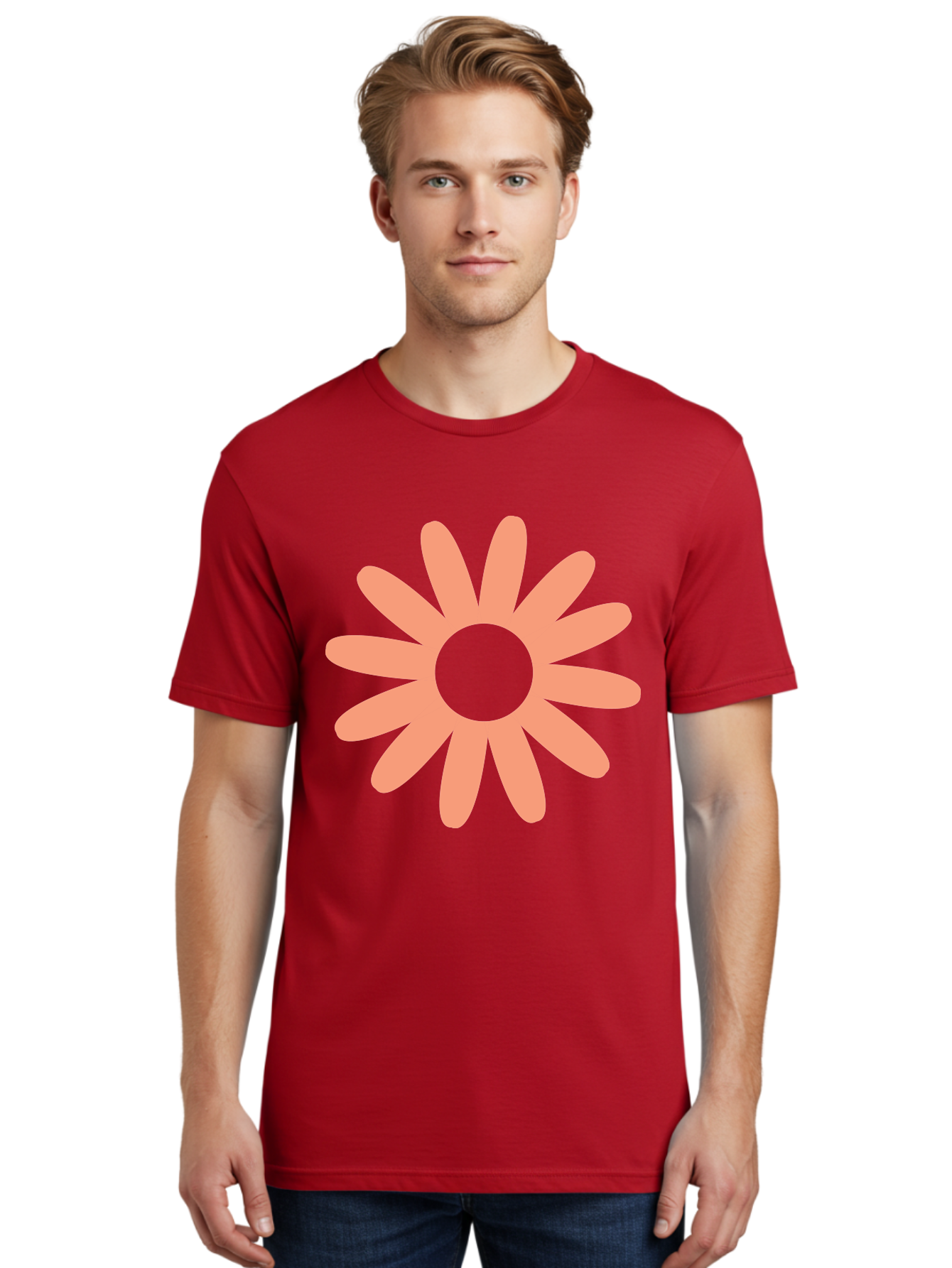 Flower Men'S Graphic Tee, 100% Cotton, Comfortable Casual Summer Wear, Machine Washable, Simple Flower Design, Pink Petals, Minimalist Illustration, Floral Pattern, Graphic Design Element, Pastel Colors, Cute Graphics Aac738