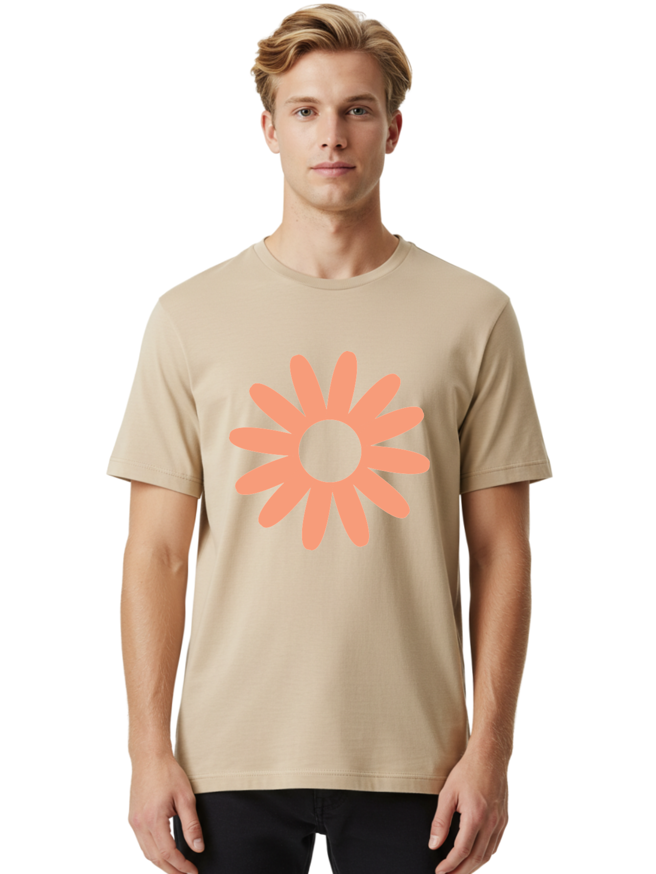 Flower Men'S Graphic Tee, 100% Cotton, Comfortable Casual Summer Wear, Machine Washable, Simple Flower Design, Pink Petals, Minimalist Illustration, Floral Pattern, Graphic Design Element, Pastel Colors, Cute Graphics Aac738