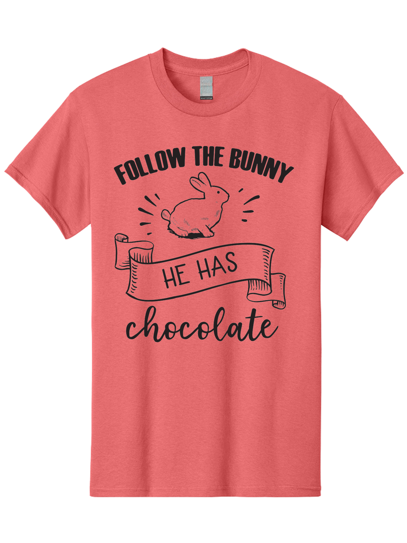 Follow-The-Bunny Men'S Graphic Tee, 100% Cotton, Comfortable Casual Summer Wear, Machine Washable, Easter Bunny, Chocolate Bunny, Follow The Bunny, Easter Treats, Candy Hunt, Bunny Illustration, Chocolate Sweets, Easter Fun, Bunny Graphics Aac739