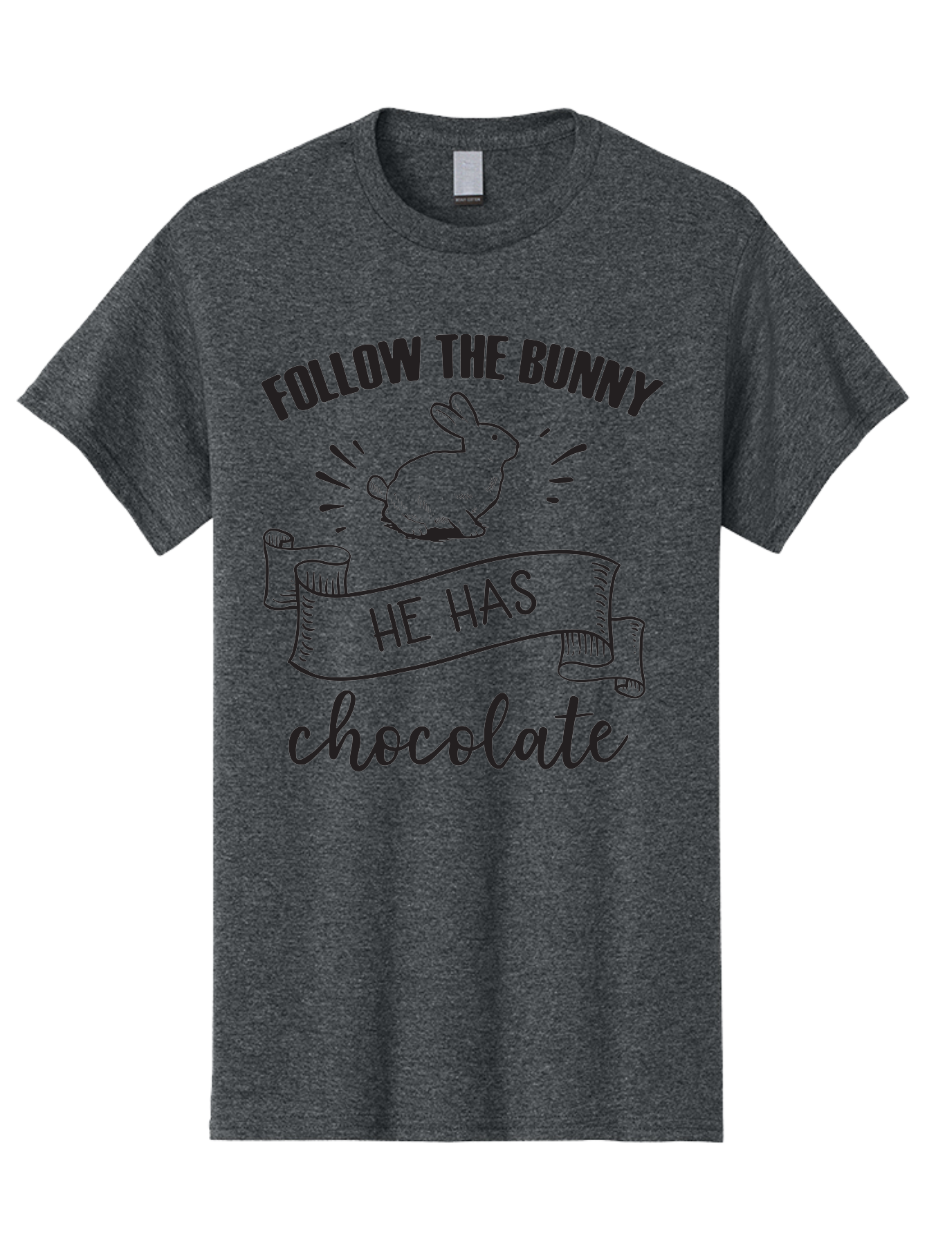 Follow-The-Bunny Men'S Graphic Tee, 100% Cotton, Comfortable Casual Summer Wear, Machine Washable, Easter Bunny, Chocolate Bunny, Follow The Bunny, Easter Treats, Candy Hunt, Bunny Illustration, Chocolate Sweets, Easter Fun, Bunny Graphics Aac739