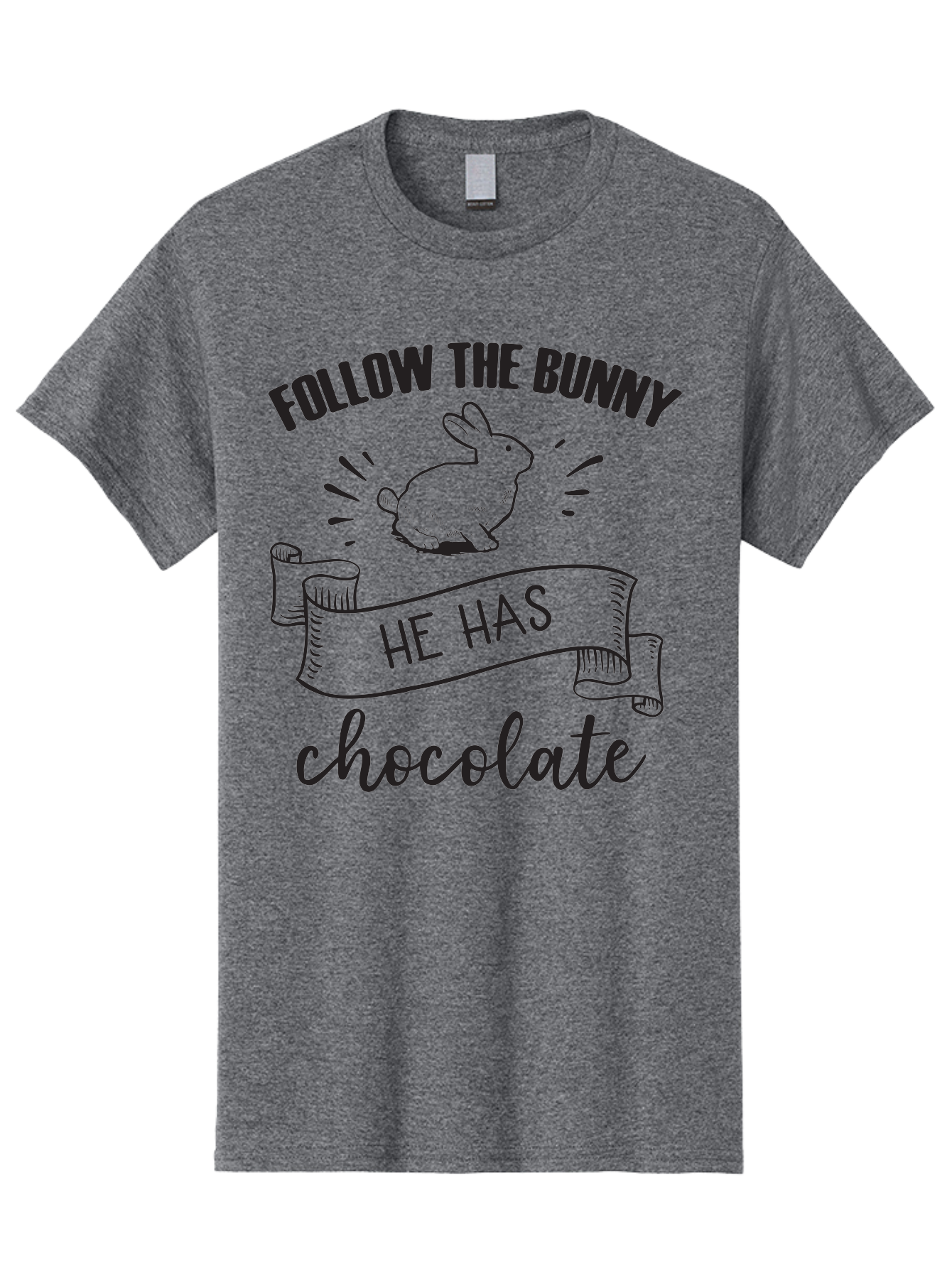 Follow-The-Bunny Men'S Graphic Tee, 100% Cotton, Comfortable Casual Summer Wear, Machine Washable, Easter Bunny, Chocolate Bunny, Follow The Bunny, Easter Treats, Candy Hunt, Bunny Illustration, Chocolate Sweets, Easter Fun, Bunny Graphics Aac739