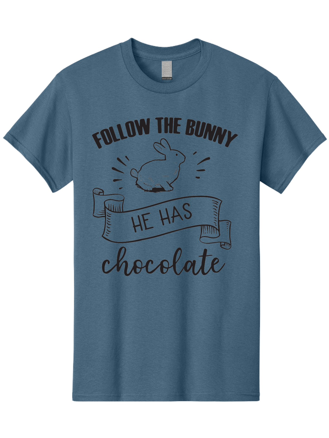 Follow-The-Bunny Men'S Graphic Tee, 100% Cotton, Comfortable Casual Summer Wear, Machine Washable, Easter Bunny, Chocolate Bunny, Follow The Bunny, Easter Treats, Candy Hunt, Bunny Illustration, Chocolate Sweets, Easter Fun, Bunny Graphics Aac739
