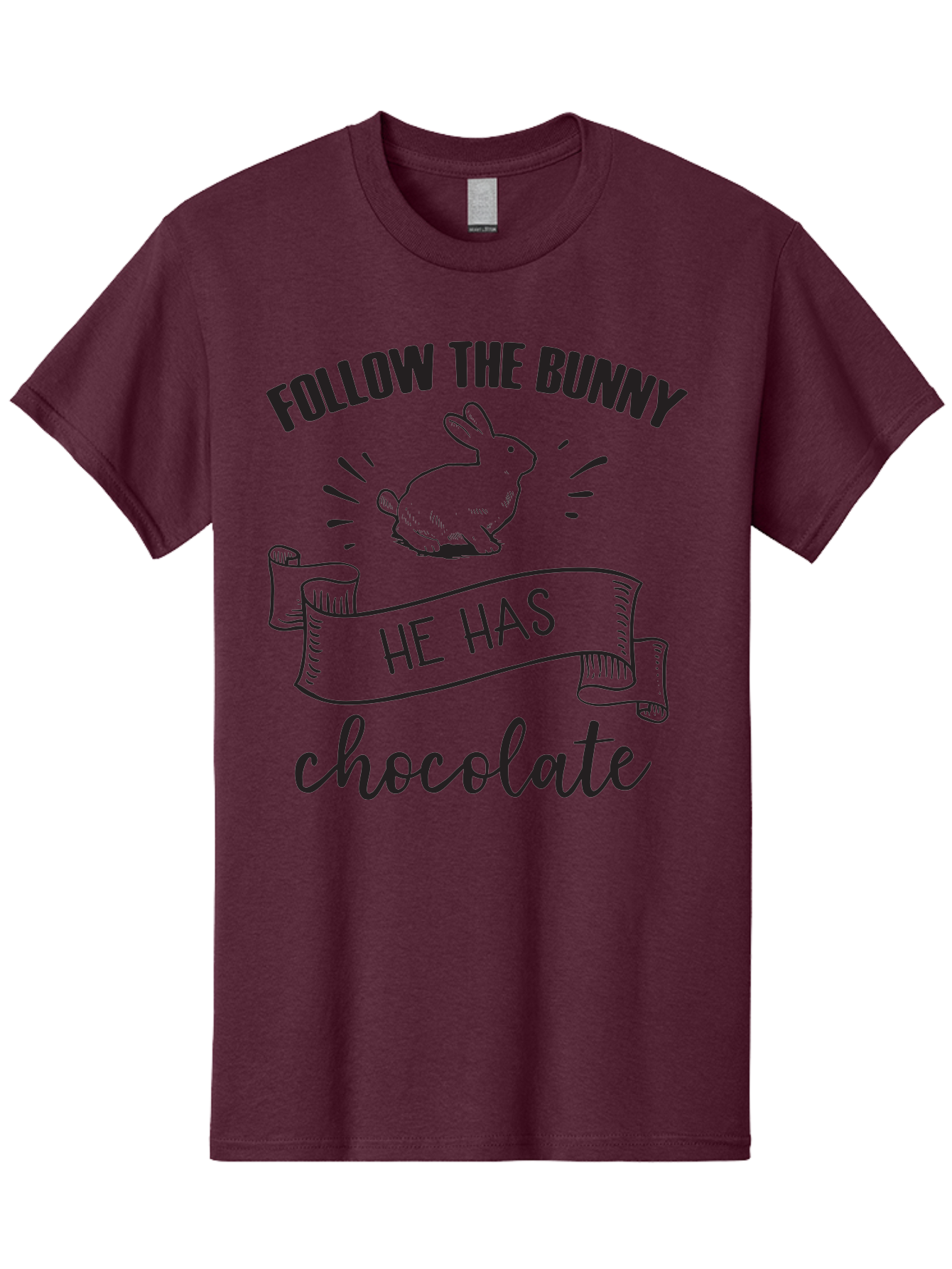 Follow-The-Bunny Men'S Graphic Tee, 100% Cotton, Comfortable Casual Summer Wear, Machine Washable, Easter Bunny, Chocolate Bunny, Follow The Bunny, Easter Treats, Candy Hunt, Bunny Illustration, Chocolate Sweets, Easter Fun, Bunny Graphics Aac739