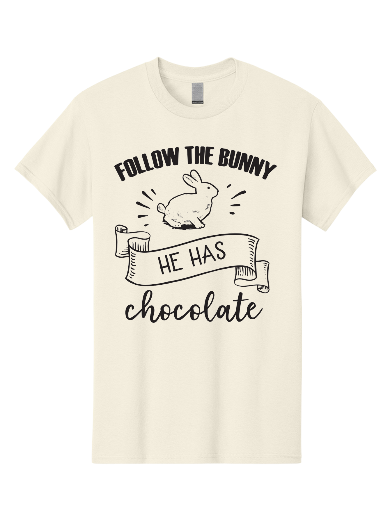 Follow-The-Bunny Men'S Graphic Tee, 100% Cotton, Comfortable Casual Summer Wear, Machine Washable, Easter Bunny, Chocolate Bunny, Follow The Bunny, Easter Treats, Candy Hunt, Bunny Illustration, Chocolate Sweets, Easter Fun, Bunny Graphics Aac739