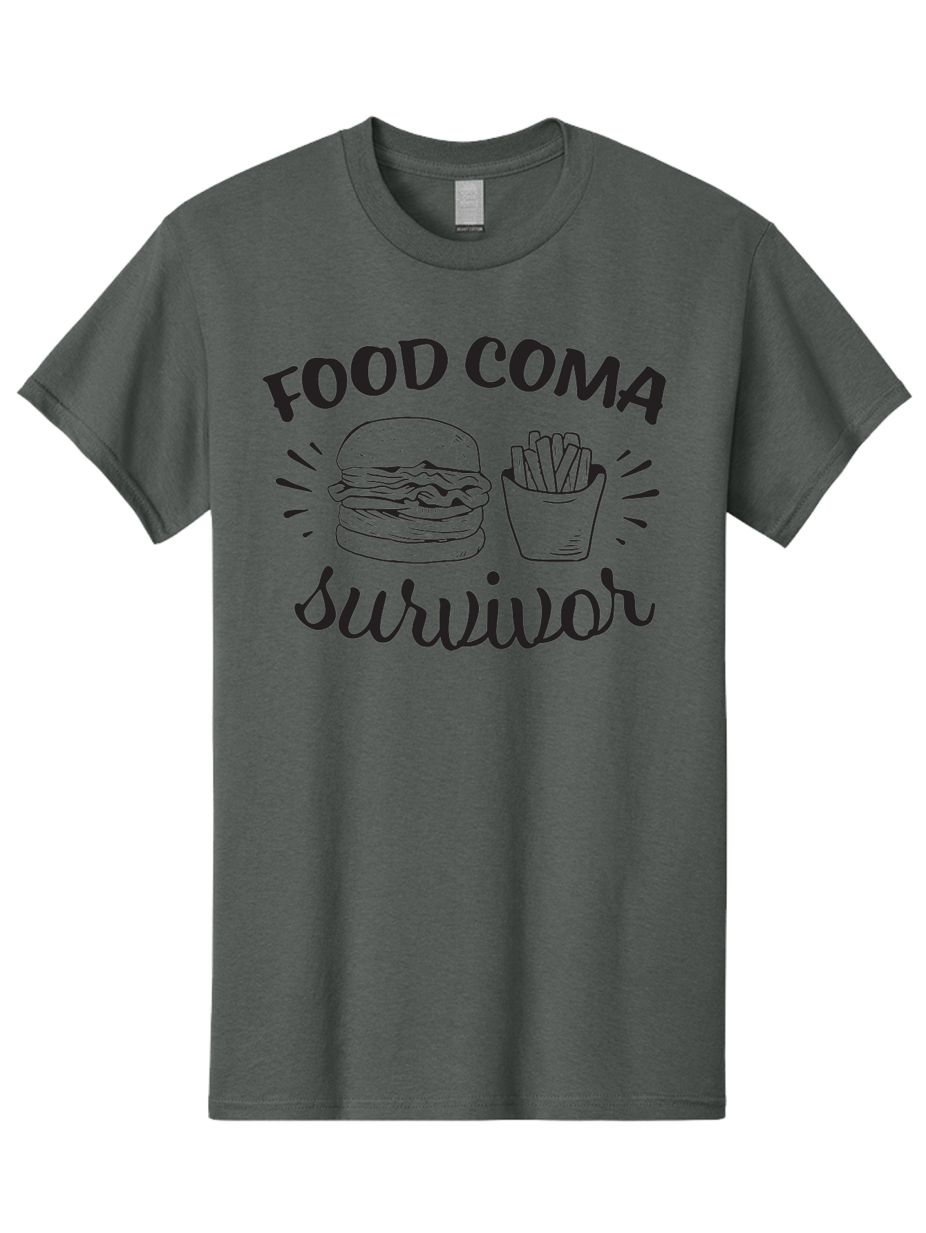 Food-Coma-Survivor Men'S Graphic Tee, 100% Cotton, Comfortable Casual Summer Wear, Machine Washable, Fast Food, Comfort Food, Burger And Fries, Food Coma, Survivor, Funny Quote, Quirky Humor, Foodie Culture, Casual Dining Aac741
