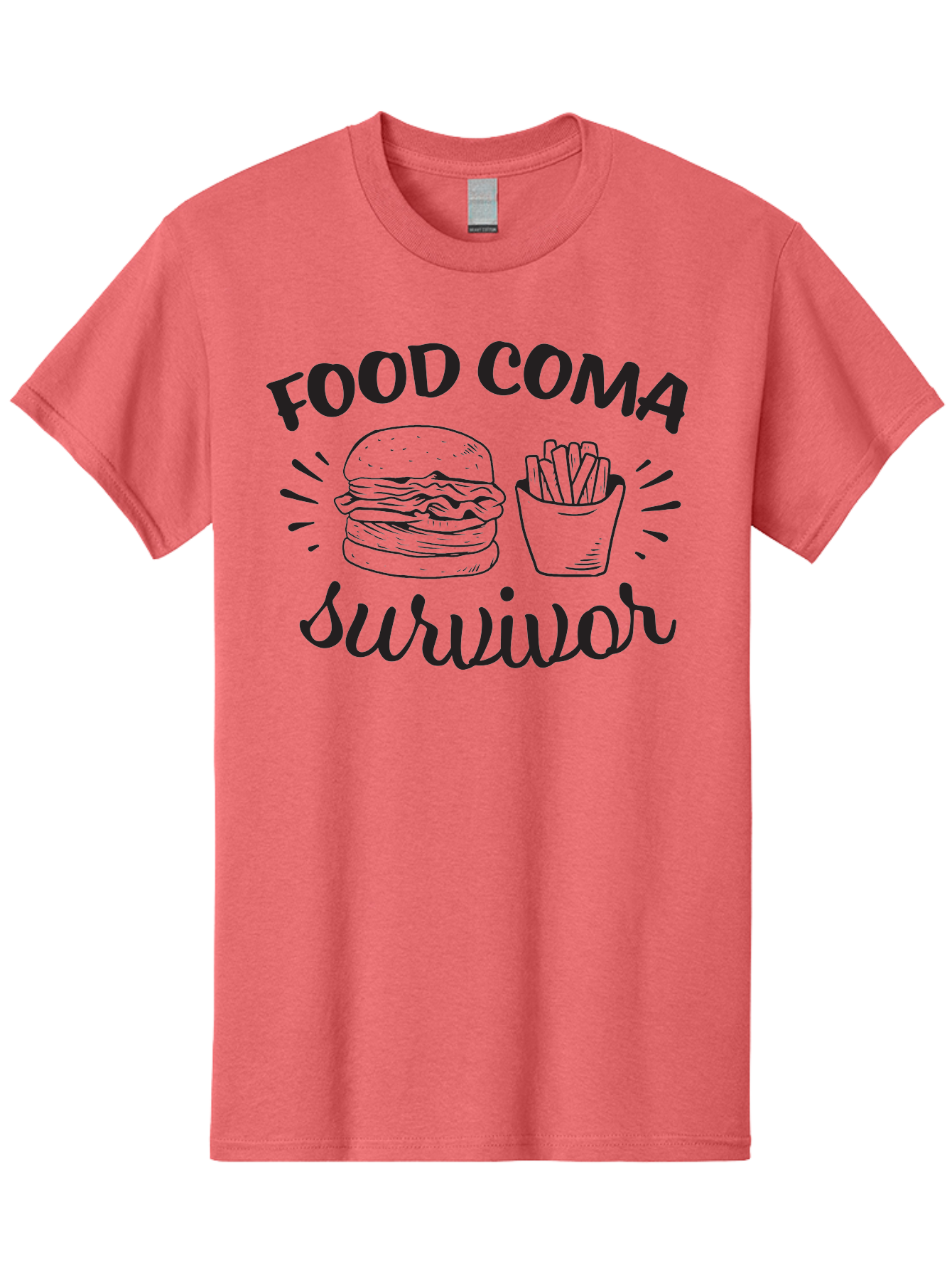 Food-Coma-Survivor Men'S Graphic Tee, 100% Cotton, Comfortable Casual Summer Wear, Machine Washable, Fast Food, Comfort Food, Burger And Fries, Food Coma, Survivor, Funny Quote, Quirky Humor, Foodie Culture, Casual Dining Aac741