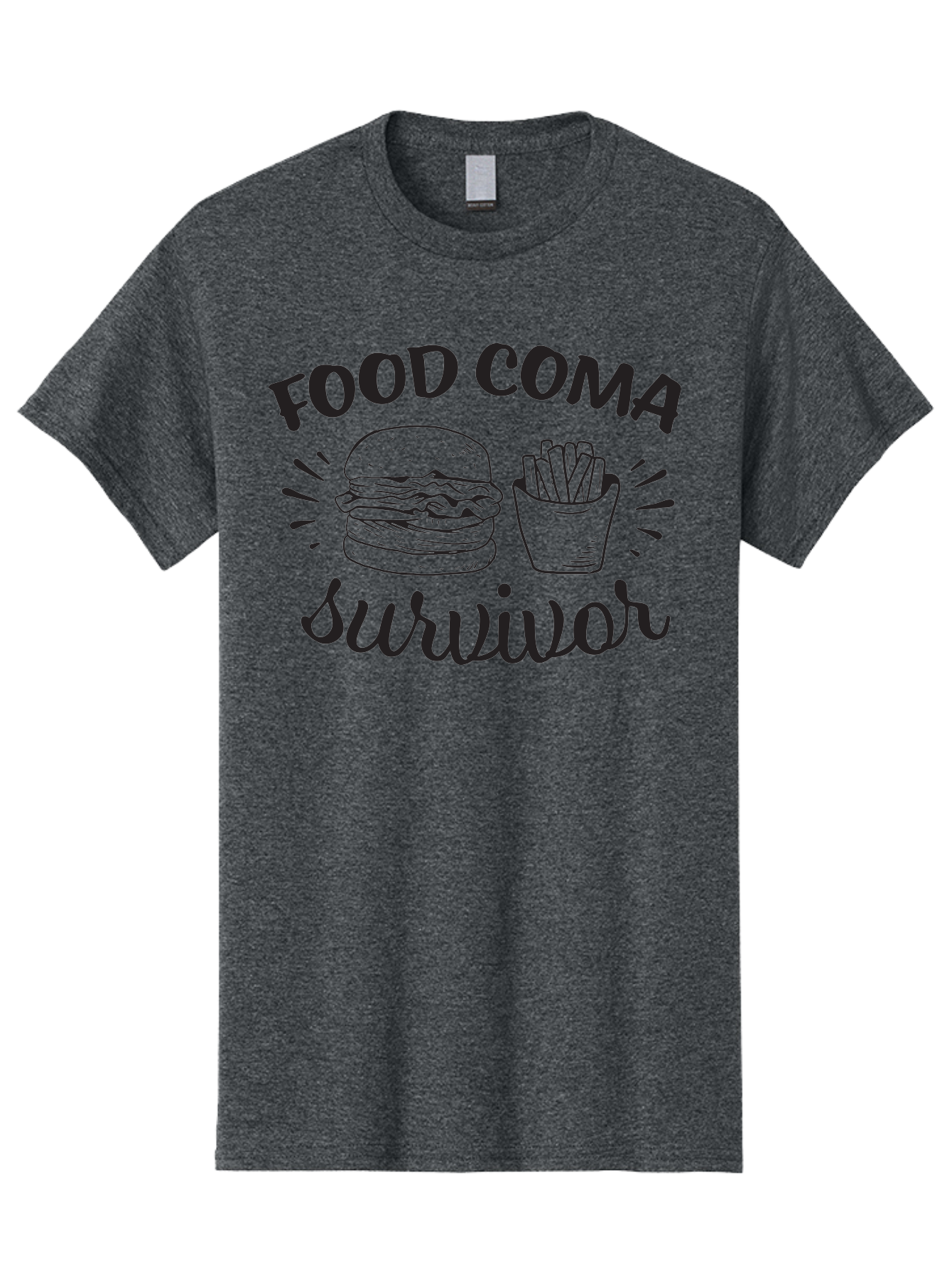 Food-Coma-Survivor Men'S Graphic Tee, 100% Cotton, Comfortable Casual Summer Wear, Machine Washable, Fast Food, Comfort Food, Burger And Fries, Food Coma, Survivor, Funny Quote, Quirky Humor, Foodie Culture, Casual Dining Aac741