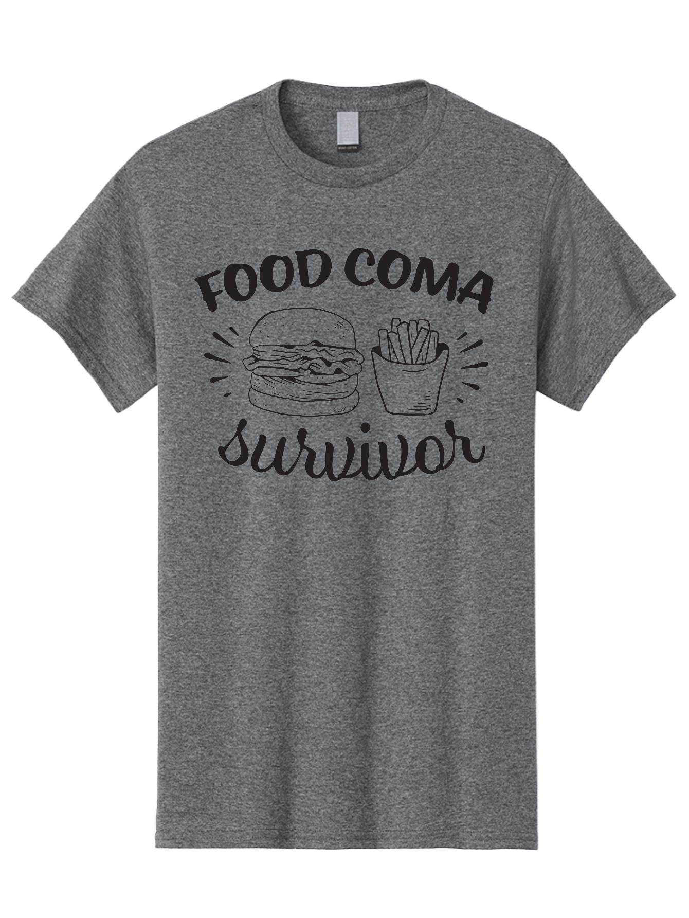 Food-Coma-Survivor Men'S Graphic Tee, 100% Cotton, Comfortable Casual Summer Wear, Machine Washable, Fast Food, Comfort Food, Burger And Fries, Food Coma, Survivor, Funny Quote, Quirky Humor, Foodie Culture, Casual Dining Aac741