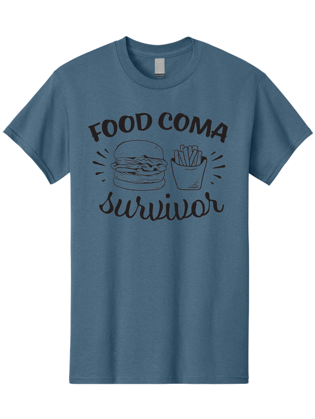 Food-Coma-Survivor Men'S Graphic Tee, 100% Cotton, Comfortable Casual Summer Wear, Machine Washable, Fast Food, Comfort Food, Burger And Fries, Food Coma, Survivor, Funny Quote, Quirky Humor, Foodie Culture, Casual Dining Aac741