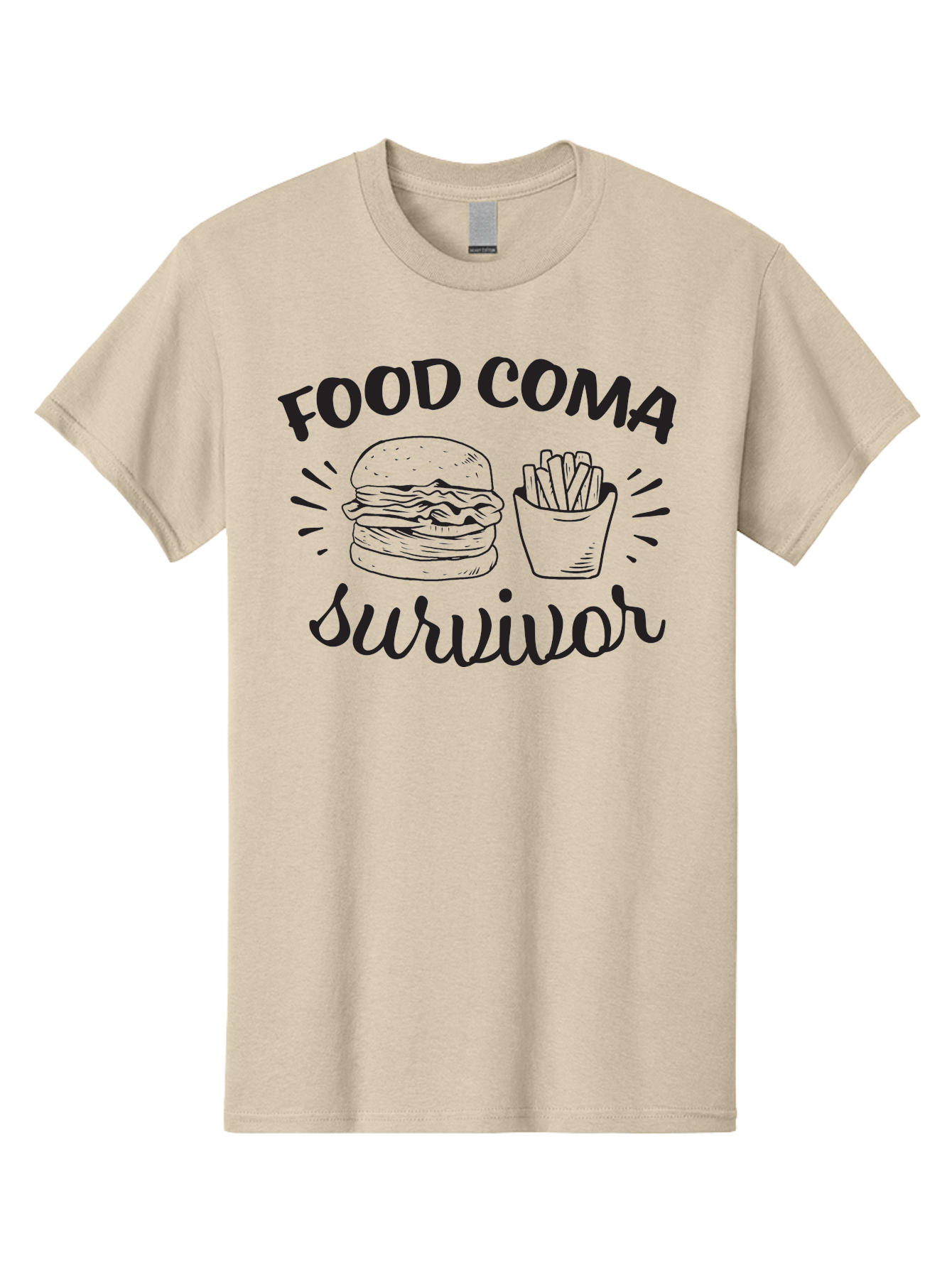 Food-Coma-Survivor Men'S Graphic Tee, 100% Cotton, Comfortable Casual Summer Wear, Machine Washable, Fast Food, Comfort Food, Burger And Fries, Food Coma, Survivor, Funny Quote, Quirky Humor, Foodie Culture, Casual Dining Aac741