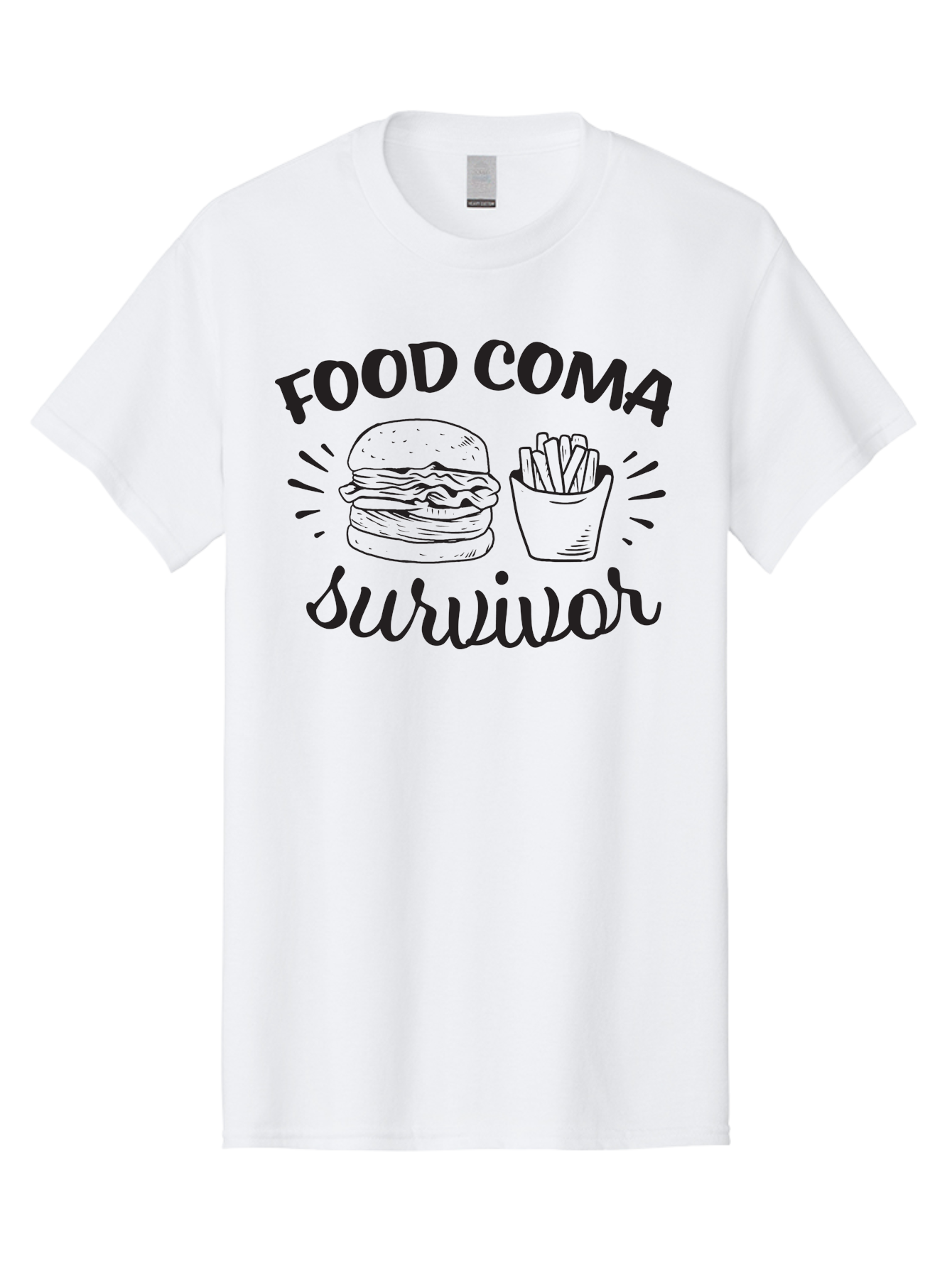 Food-Coma-Survivor Men'S Graphic Tee, 100% Cotton, Comfortable Casual Summer Wear, Machine Washable, Fast Food, Comfort Food, Burger And Fries, Food Coma, Survivor, Funny Quote, Quirky Humor, Foodie Culture, Casual Dining Aac741