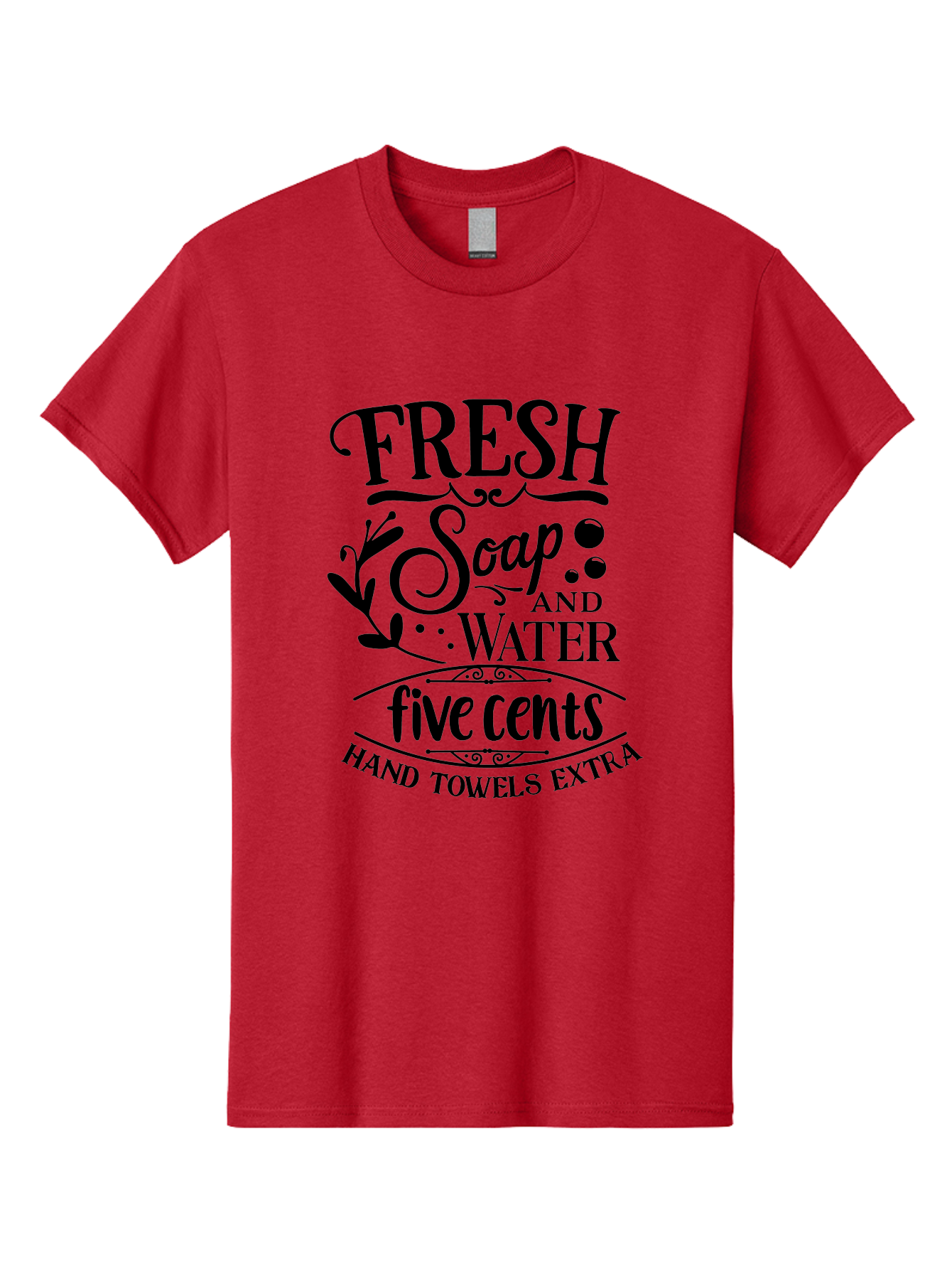 Fresh-Soap-And-Water Men'S Graphic Tee, 100% Cotton, Comfortable Casual Summer Wear, Machine Washable, Vintage Bathroom Decor, Soap And Water, Five Cents, Hand Towels Extra, Retro Style, Black And Green Color Scheme, Decorative Typography, Aac747