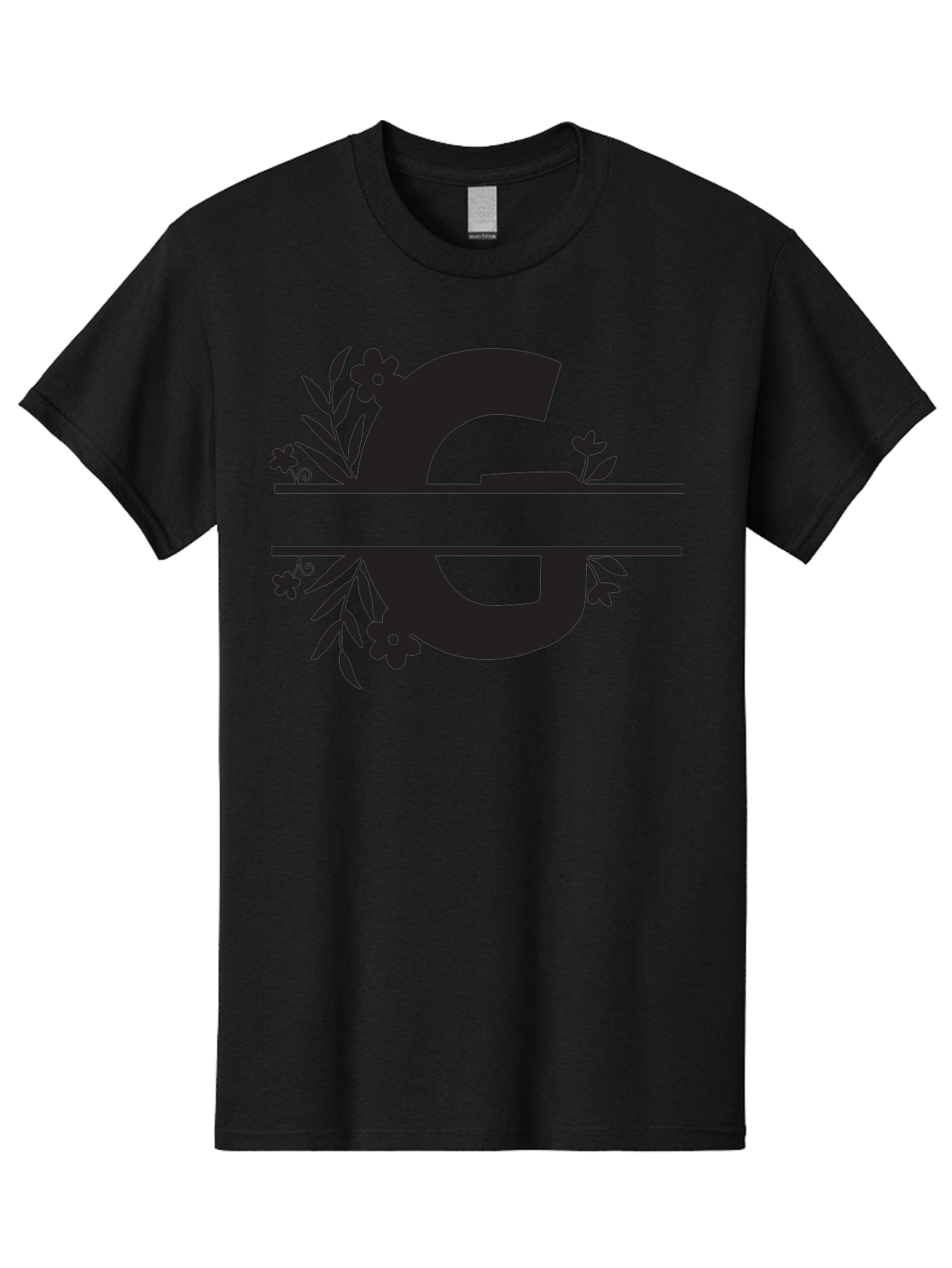 G-1 Men'S Graphic Tee, 100% Cotton, Comfortable Casual Summer Wear, Machine Washable, Stylish Letter G, Floral Decorations, Elegant Design, Black And Green Color Scheme, Leafy Patterns, Beautiful Typography, Decorative Elements, Leaf Vines, Aac748