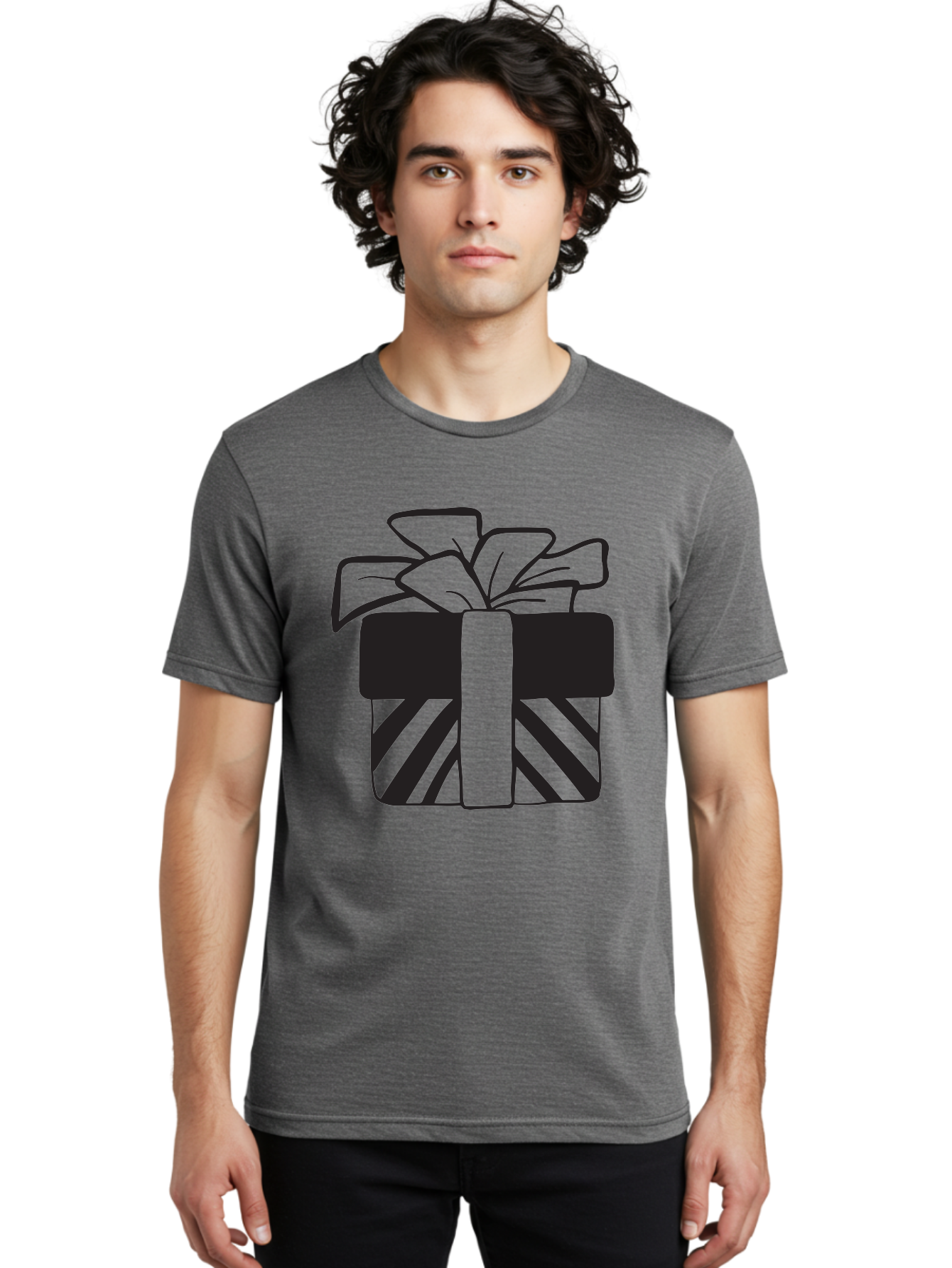 Gift-Box Men'S Graphic Tee, 100% Cotton, Comfortable Casual Summer Wear, Machine Washable, Wrapped Gift, Striped Box, Ribbon Bow, Present, Gift Giving, Holiday Present, Wrapped Present Aac753