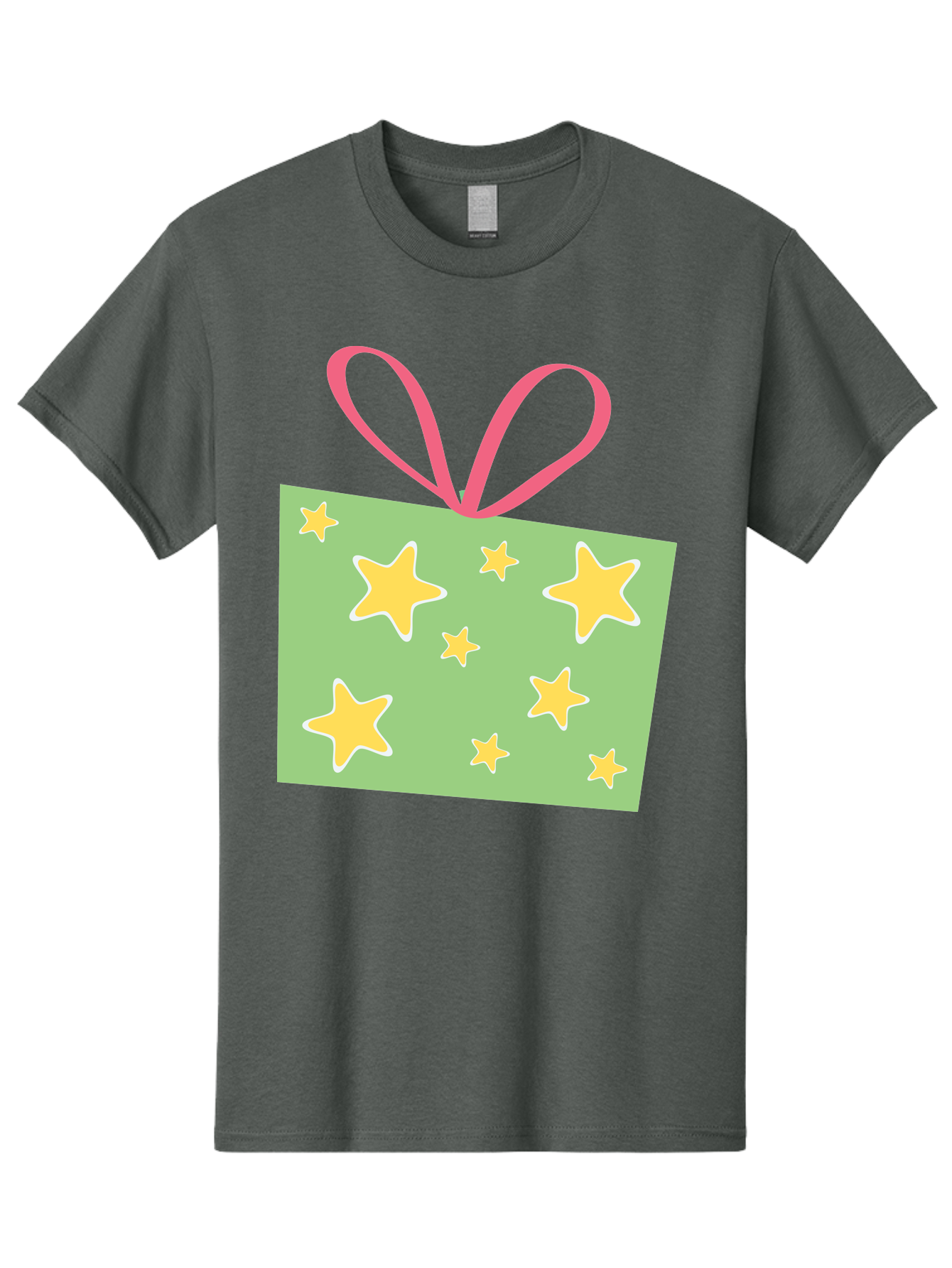 Gift-Tag-Stars Men'S Graphic Tee, 100% Cotton, Comfortable Casual Summer Wear, Machine Washable, Gift Tag, Yellow Stars, Pink Ribbon, Festive Design, Celebratory Theme, Decorative Element, Party Favor, Gift Decoration, Shiny Stars Aac754