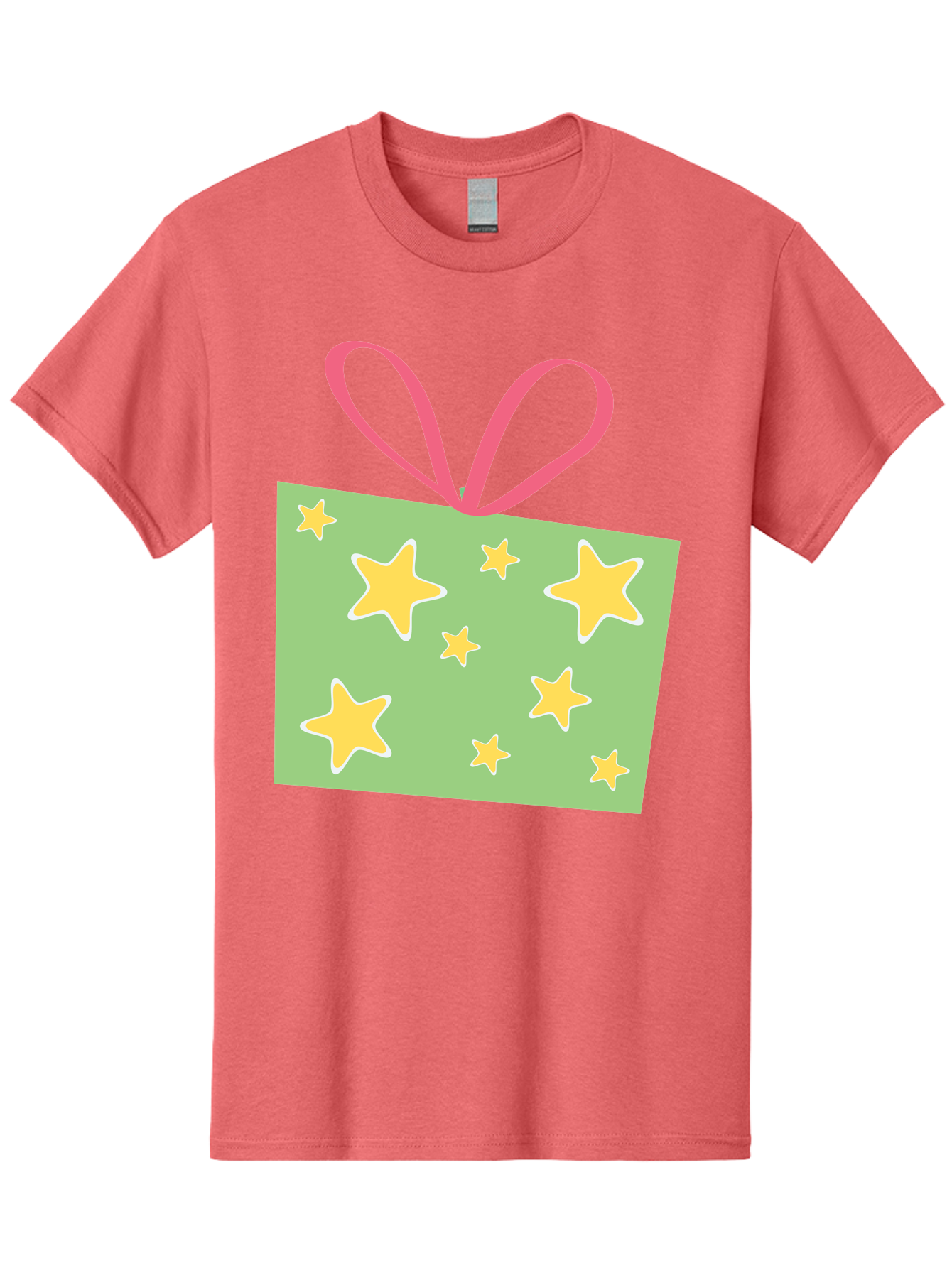 Gift-Tag-Stars Men'S Graphic Tee, 100% Cotton, Comfortable Casual Summer Wear, Machine Washable, Gift Tag, Yellow Stars, Pink Ribbon, Festive Design, Celebratory Theme, Decorative Element, Party Favor, Gift Decoration, Shiny Stars Aac754
