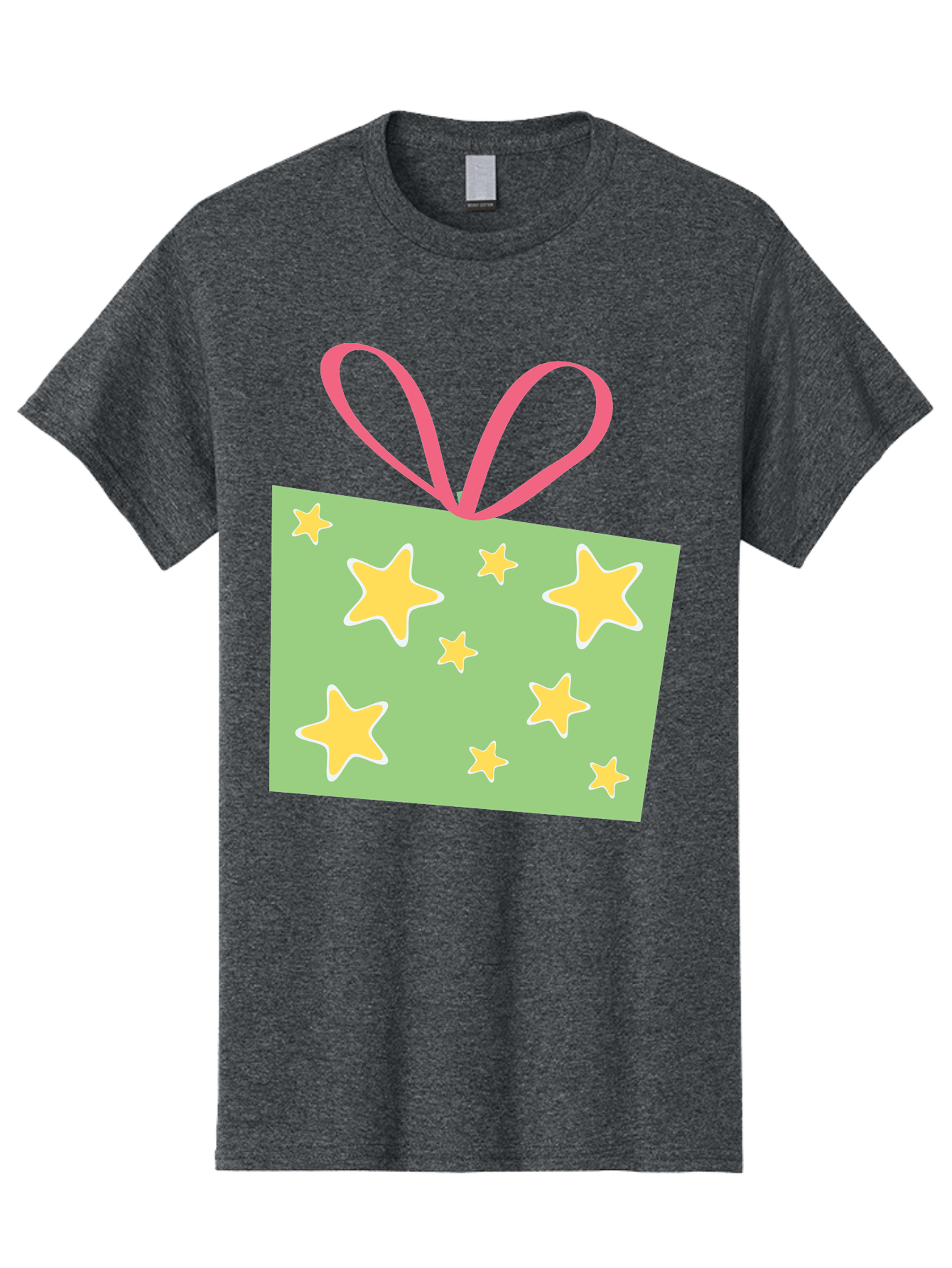 Gift-Tag-Stars Men'S Graphic Tee, 100% Cotton, Comfortable Casual Summer Wear, Machine Washable, Gift Tag, Yellow Stars, Pink Ribbon, Festive Design, Celebratory Theme, Decorative Element, Party Favor, Gift Decoration, Shiny Stars Aac754