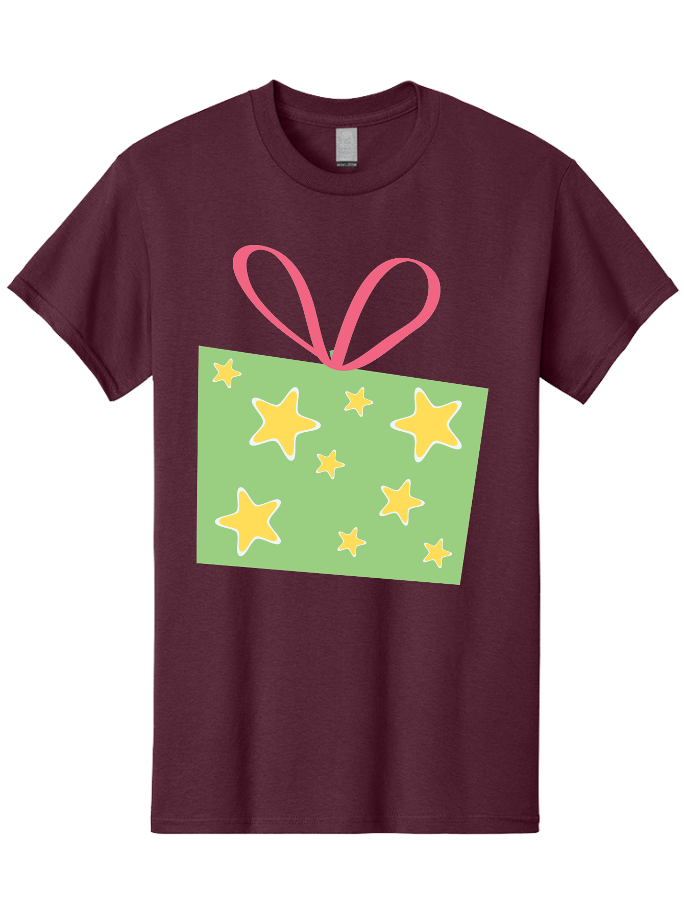 Gift-Tag-Stars Men'S Graphic Tee, 100% Cotton, Comfortable Casual Summer Wear, Machine Washable, Gift Tag, Yellow Stars, Pink Ribbon, Festive Design, Celebratory Theme, Decorative Element, Party Favor, Gift Decoration, Shiny Stars Aac754