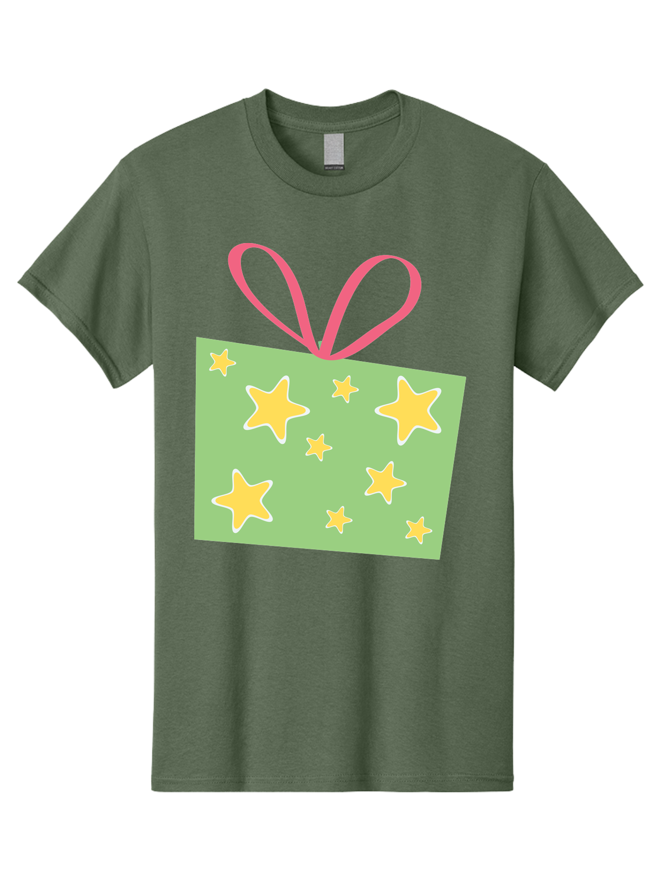 Gift-Tag-Stars Men'S Graphic Tee, 100% Cotton, Comfortable Casual Summer Wear, Machine Washable, Gift Tag, Yellow Stars, Pink Ribbon, Festive Design, Celebratory Theme, Decorative Element, Party Favor, Gift Decoration, Shiny Stars Aac754