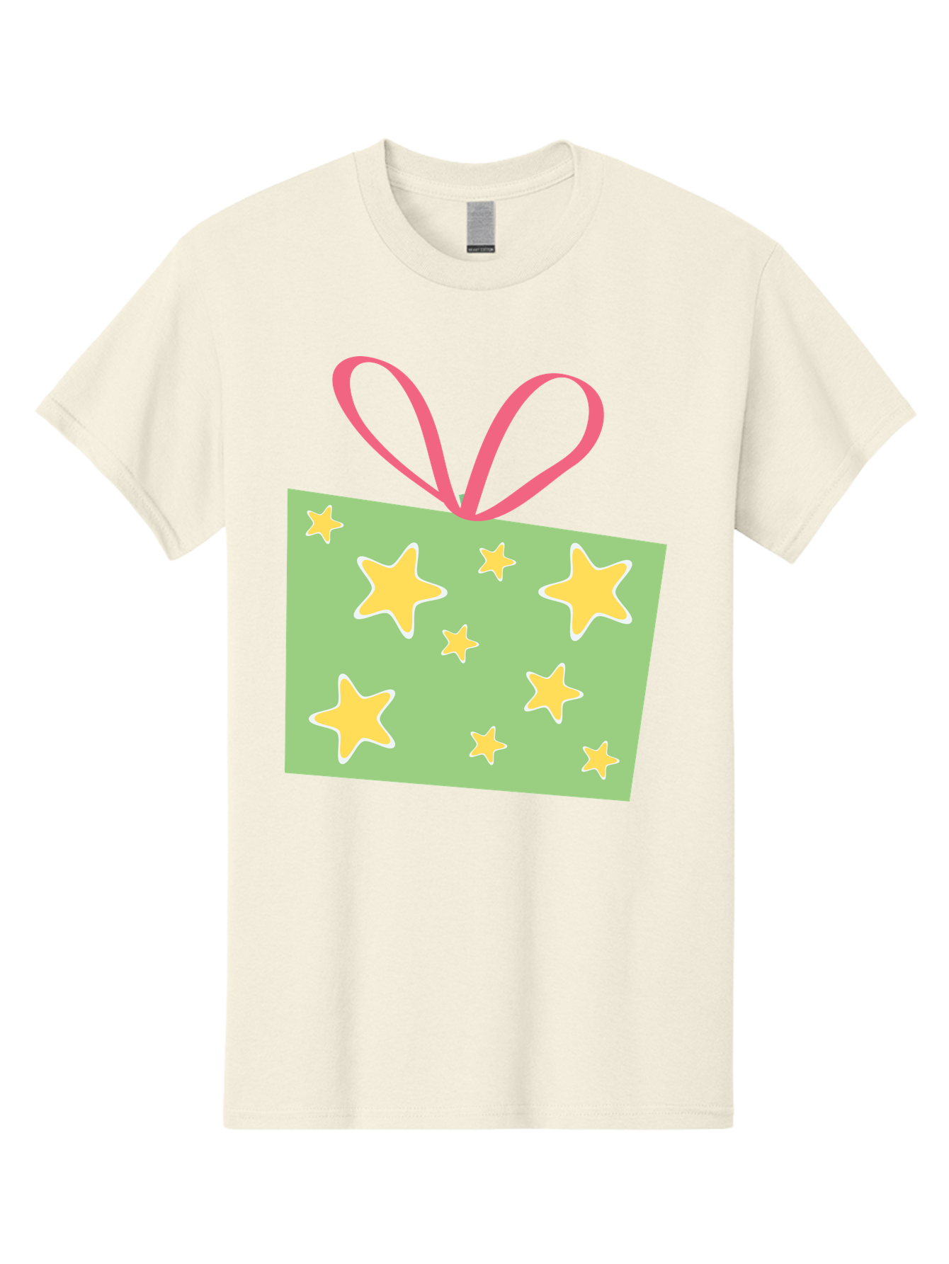 Gift-Tag-Stars Men'S Graphic Tee, 100% Cotton, Comfortable Casual Summer Wear, Machine Washable, Gift Tag, Yellow Stars, Pink Ribbon, Festive Design, Celebratory Theme, Decorative Element, Party Favor, Gift Decoration, Shiny Stars Aac754