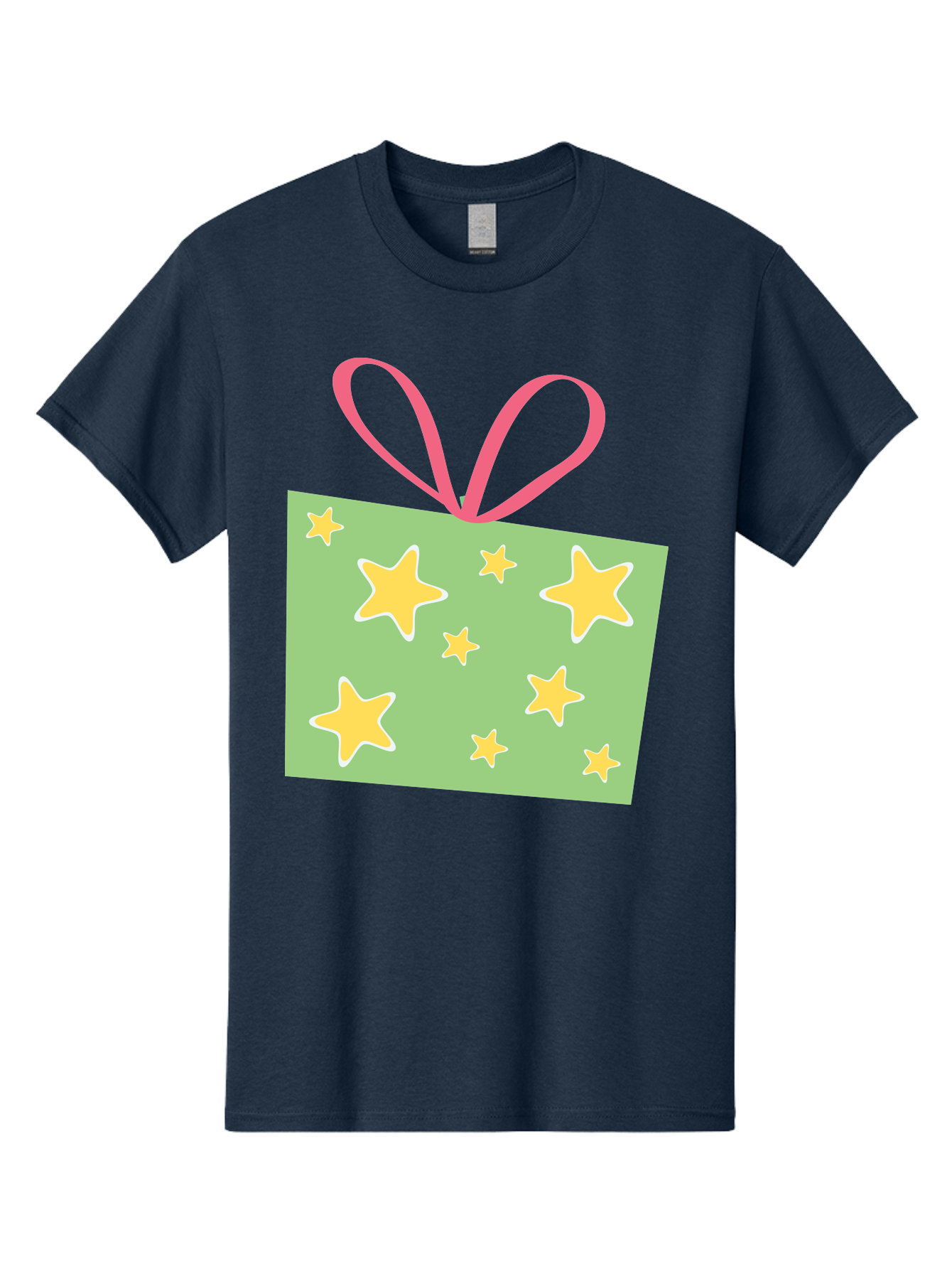 Gift-Tag-Stars Men'S Graphic Tee, 100% Cotton, Comfortable Casual Summer Wear, Machine Washable, Gift Tag, Yellow Stars, Pink Ribbon, Festive Design, Celebratory Theme, Decorative Element, Party Favor, Gift Decoration, Shiny Stars Aac754