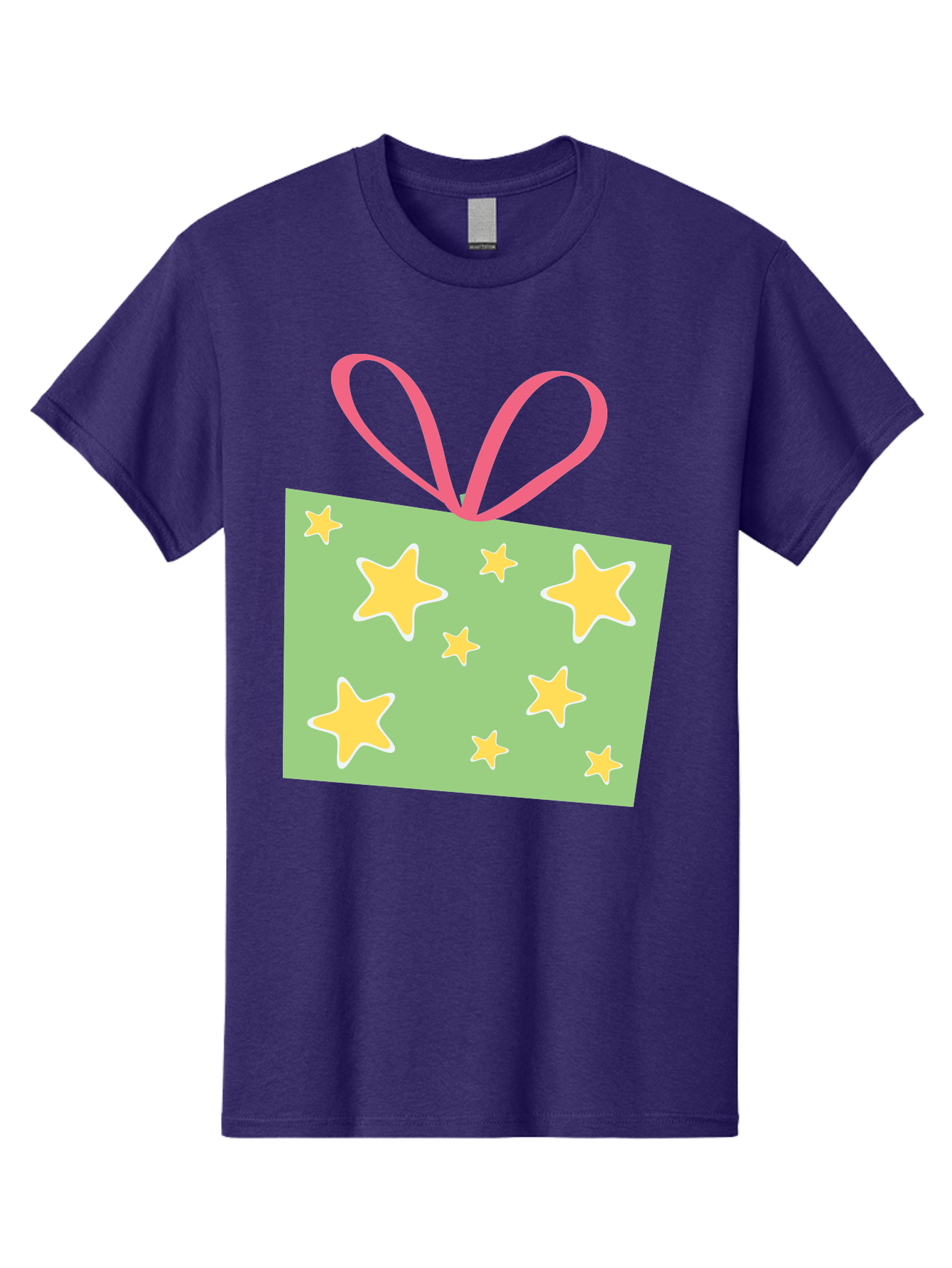 Gift-Tag-Stars Men'S Graphic Tee, 100% Cotton, Comfortable Casual Summer Wear, Machine Washable, Gift Tag, Yellow Stars, Pink Ribbon, Festive Design, Celebratory Theme, Decorative Element, Party Favor, Gift Decoration, Shiny Stars Aac754