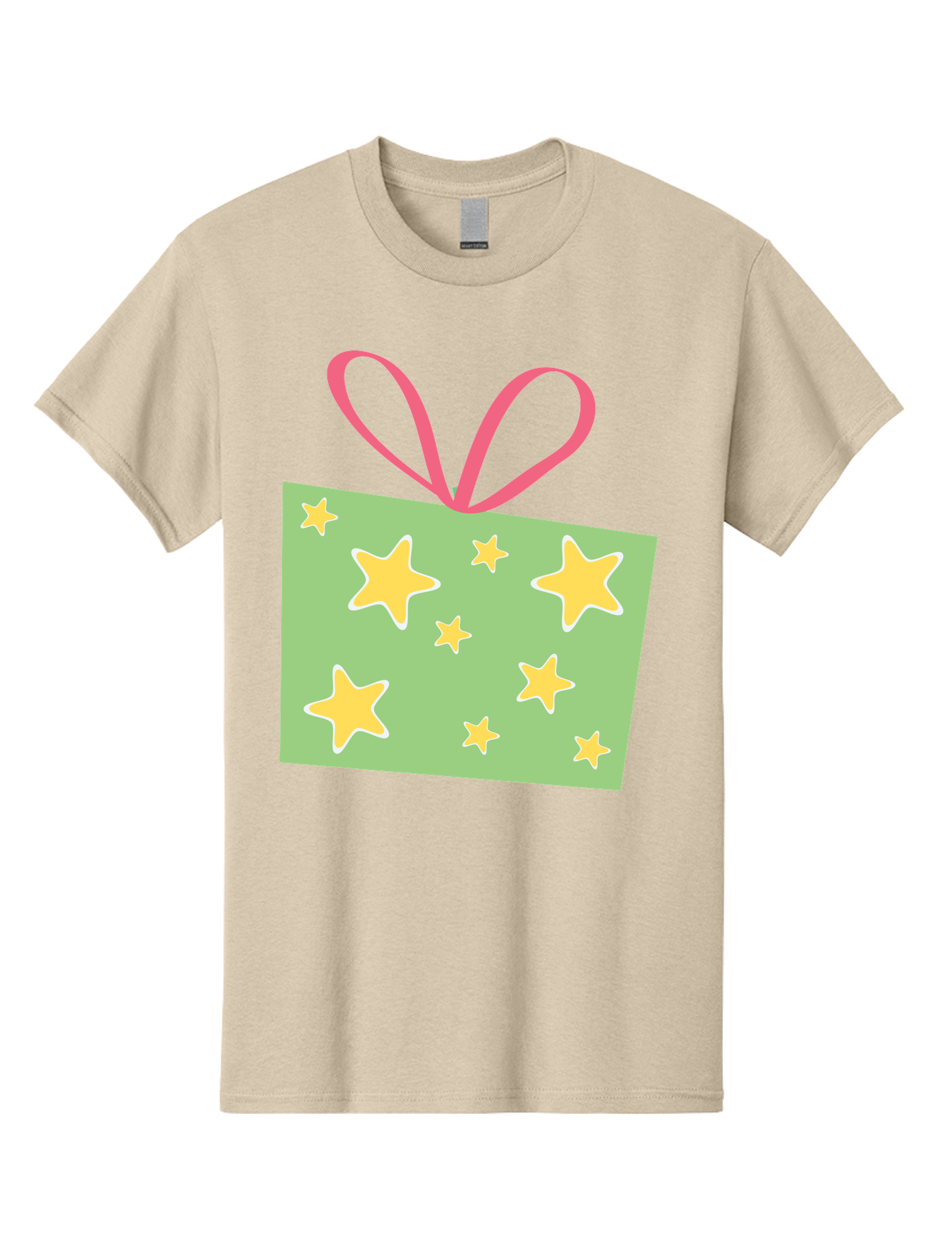 Gift-Tag-Stars Men'S Graphic Tee, 100% Cotton, Comfortable Casual Summer Wear, Machine Washable, Gift Tag, Yellow Stars, Pink Ribbon, Festive Design, Celebratory Theme, Decorative Element, Party Favor, Gift Decoration, Shiny Stars Aac754