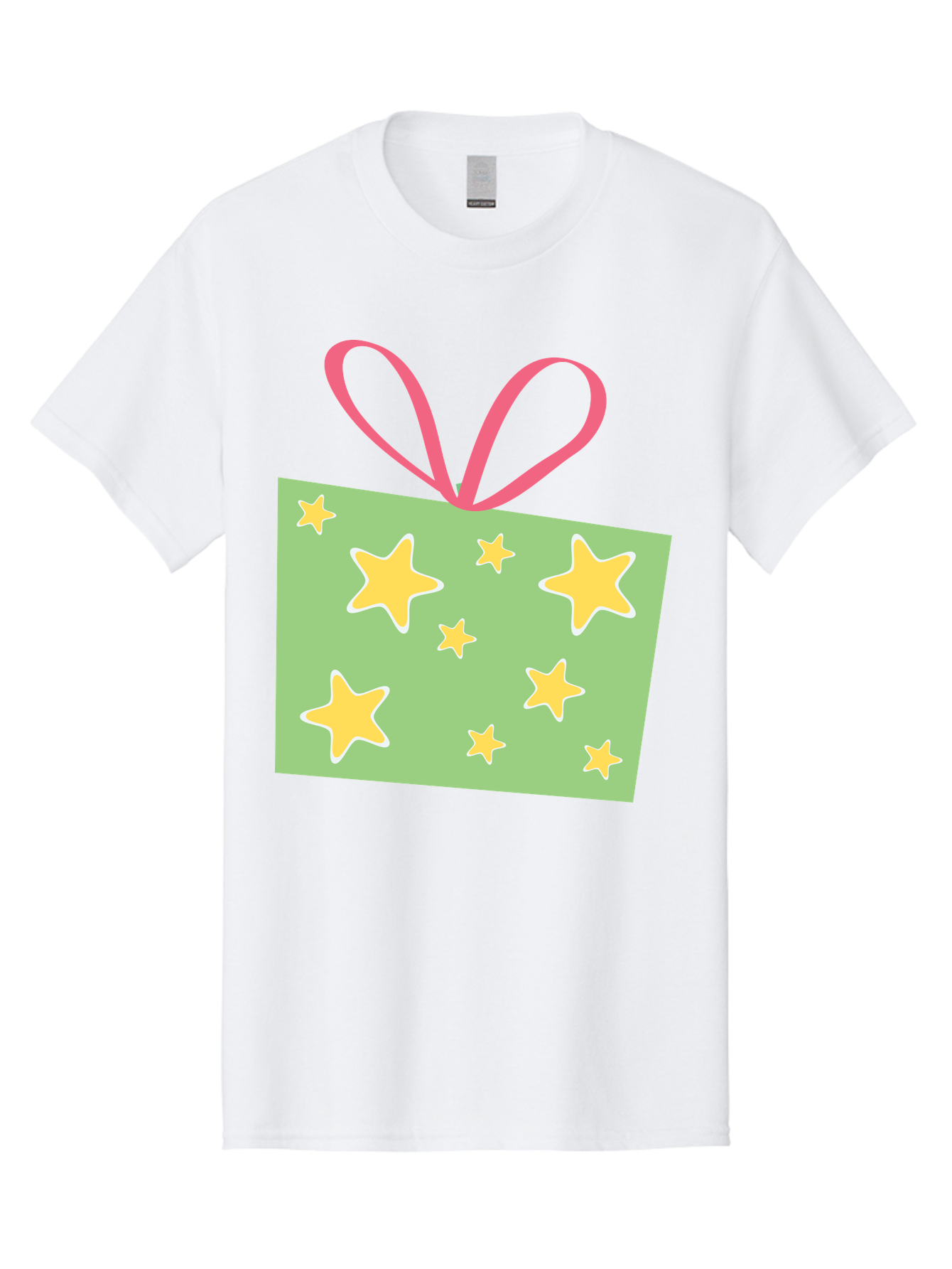 Gift-Tag-Stars Men'S Graphic Tee, 100% Cotton, Comfortable Casual Summer Wear, Machine Washable, Gift Tag, Yellow Stars, Pink Ribbon, Festive Design, Celebratory Theme, Decorative Element, Party Favor, Gift Decoration, Shiny Stars Aac754
